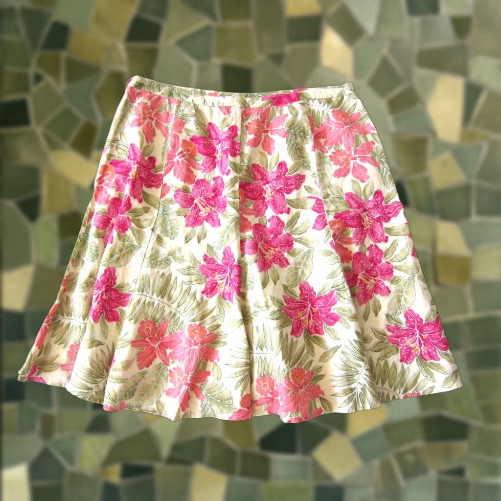 Avenue Avenue Skirt Women Size 18 Pink Linen Floral Midi A-Line NWT Size 40" / US 18 - 1 Thumbnail