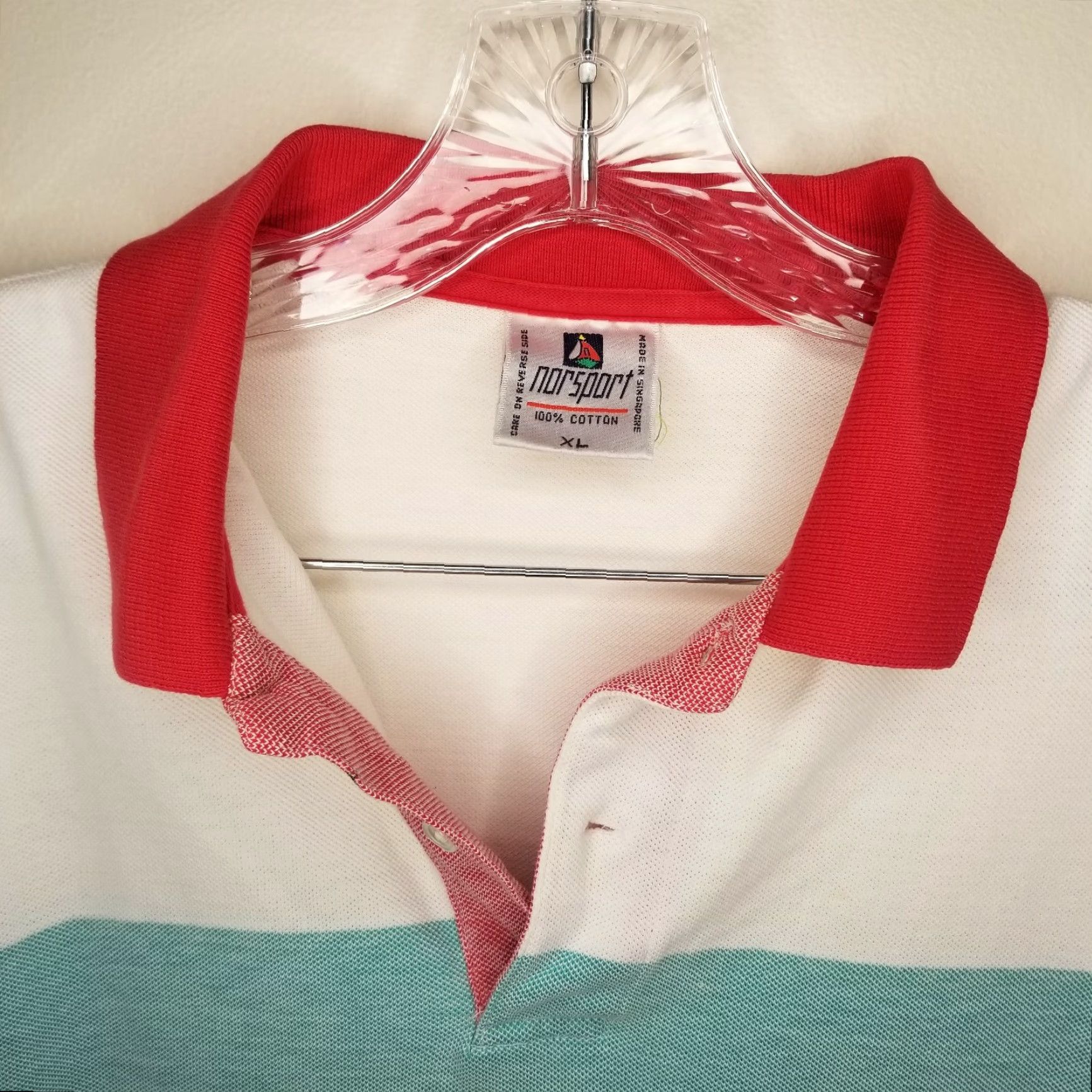 Vintage Norsport Polo Men XL 100% Cotton Blue Green White Mens Size US XL / EU 56 / 4 - 3 Thumbnail