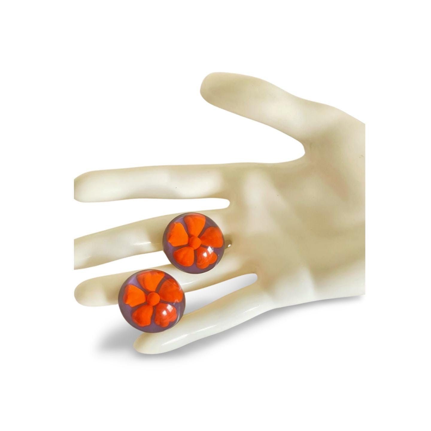 Kenzo Vintage KENZO purple and orange round flower resin earrings. Size ONE SIZE - 8 Thumbnail