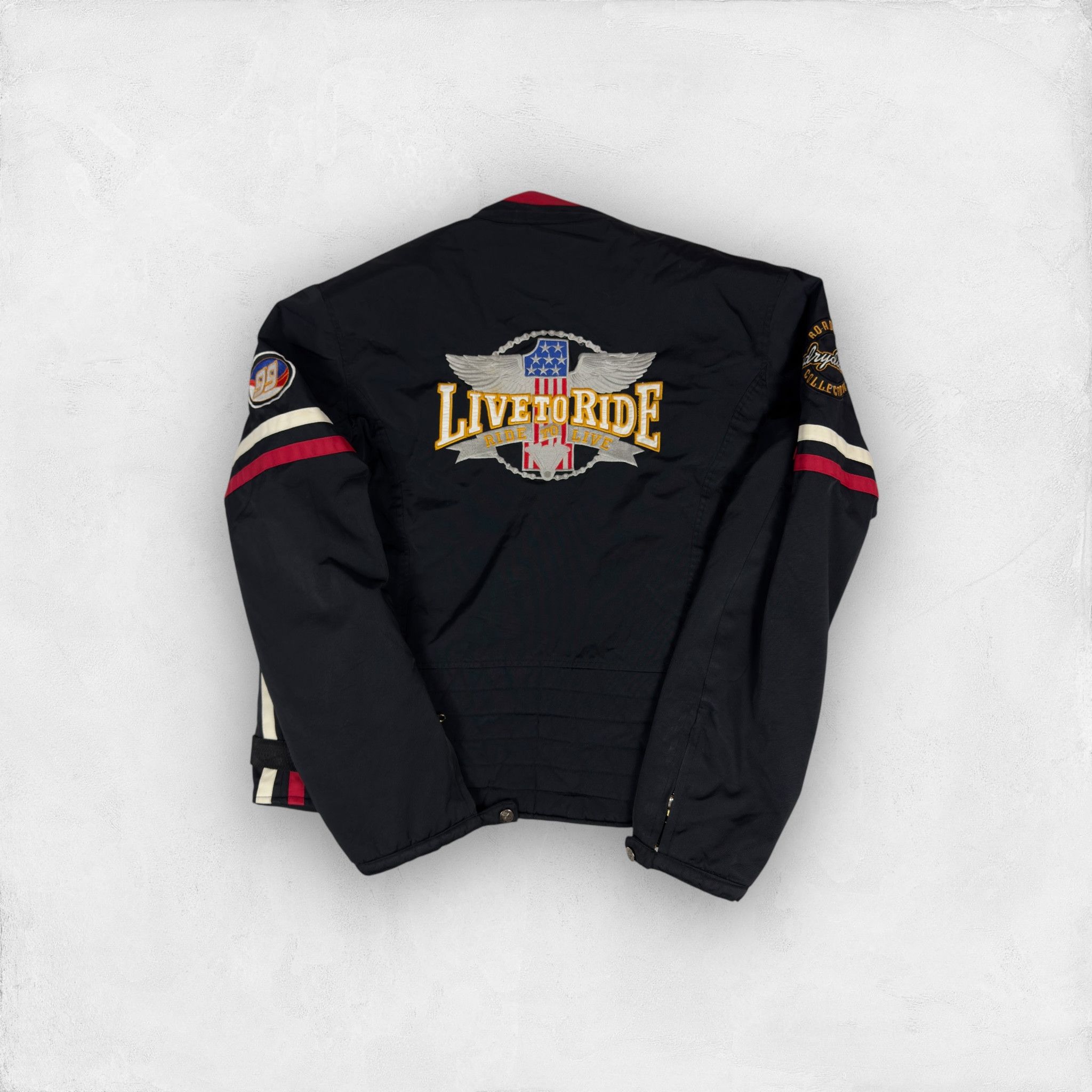 Indian Motorcycle × Vintage Men's Black Full Zip USA Flag Live To Ride Motorcycle Jacket Size US M / EU 48-50 / 2 - 7 Thumbnail