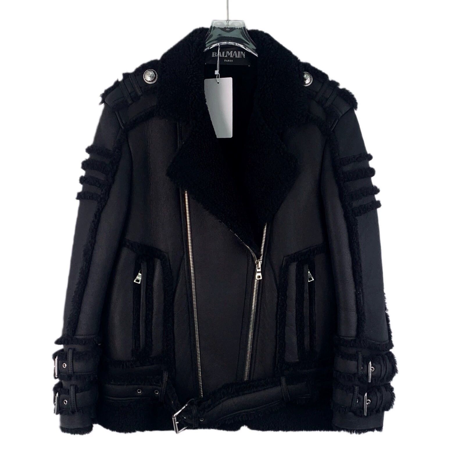 Balmain KM0794 Balmain Black Lambskin Shearling Zip-Up Jacket Size US S / EU 44-46 / 1 - 1 Thumbnail