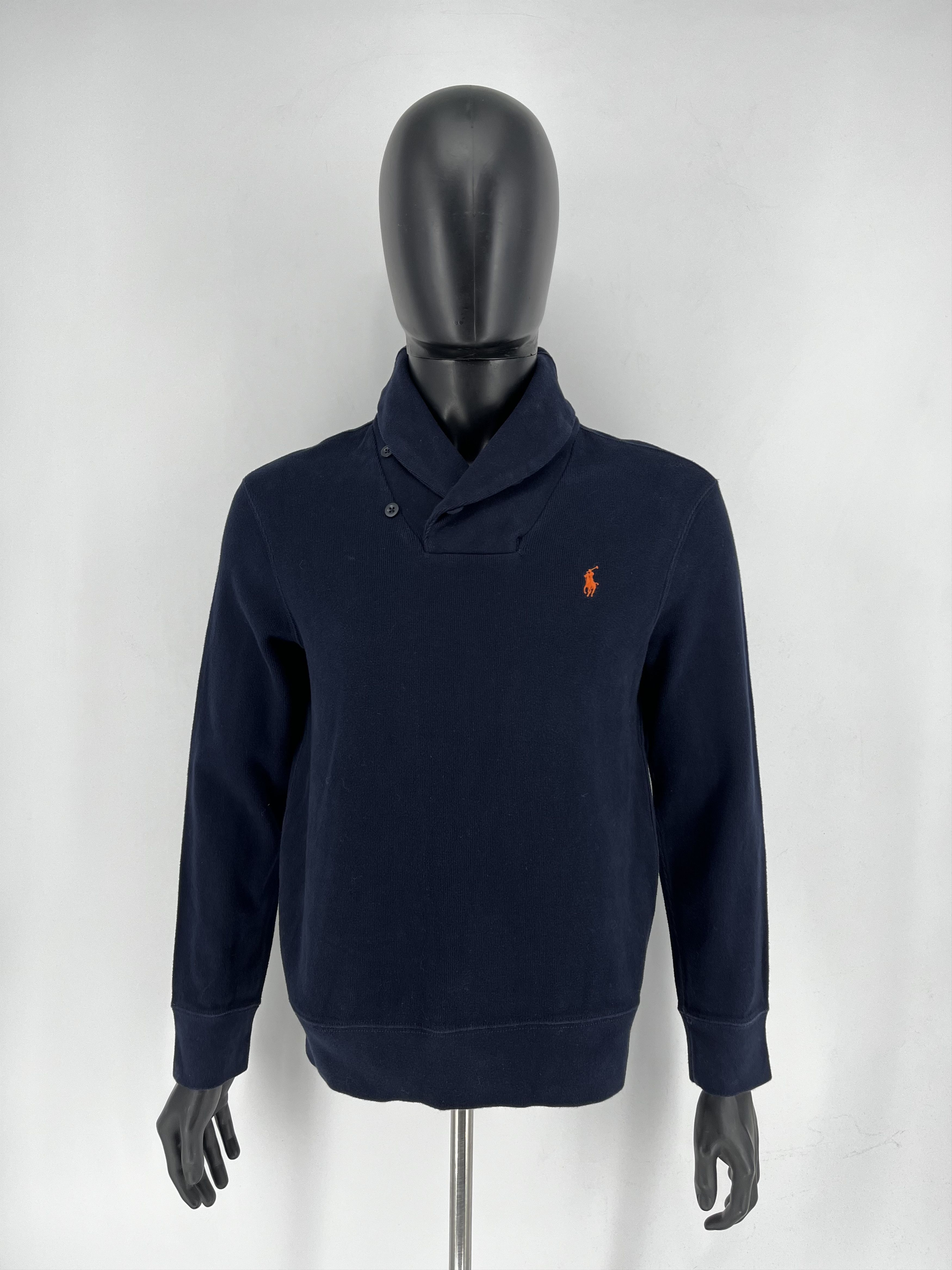 Polo Ralph Lauren × Ralph Lauren × Vintage Retro Polo Ralph Lauren Blue Shawl Collar Sweatshirt Size US M / EU 48-50 / 2 - 2 Thumbnail