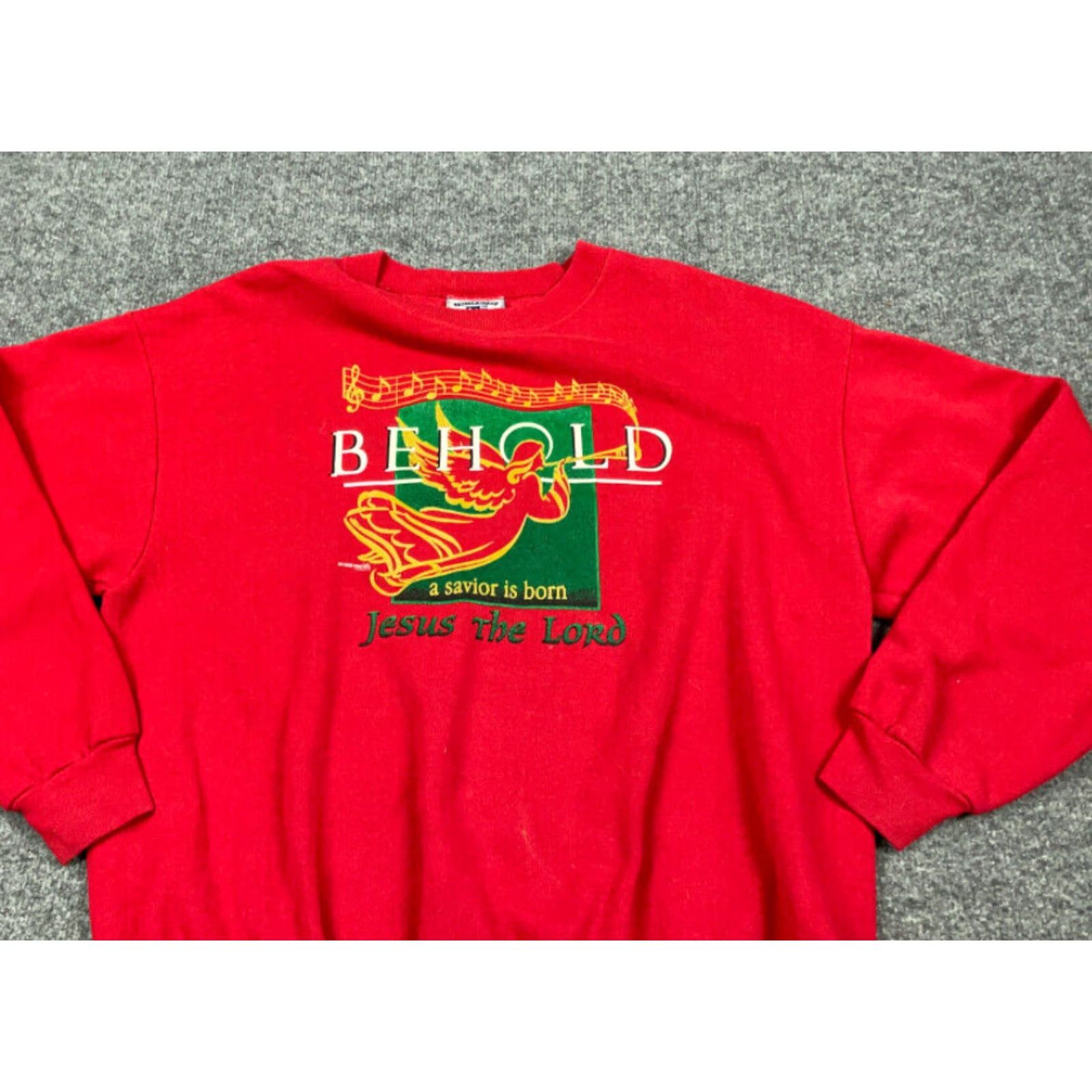 Lee VINTAGE 90s Christmas Jesus Is Born Sweatshirt Red Lee Crewneck Pullover Adult Large Womens Sweatshirt Size L / US 10 / IT 46 - 4 Thumbnail