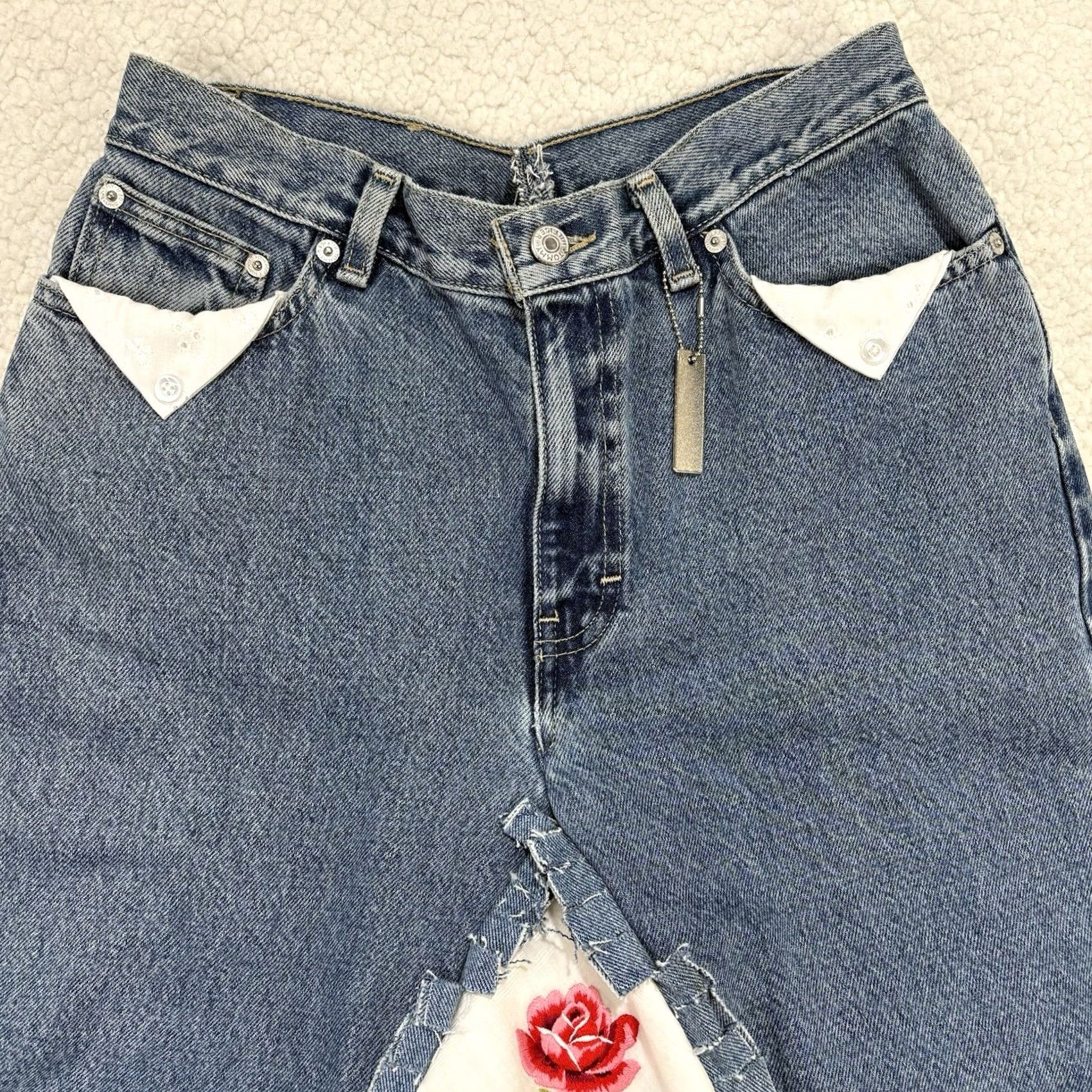 Tommy Hilfiger VINTAGE Tommy Hilfiger Skirt Maxi Denim Blue Front Lace Panel Button Zip Pockets 90s Bohemian 8 Womens Size 30" / US 8 / IT 44 - 3 Thumbnail