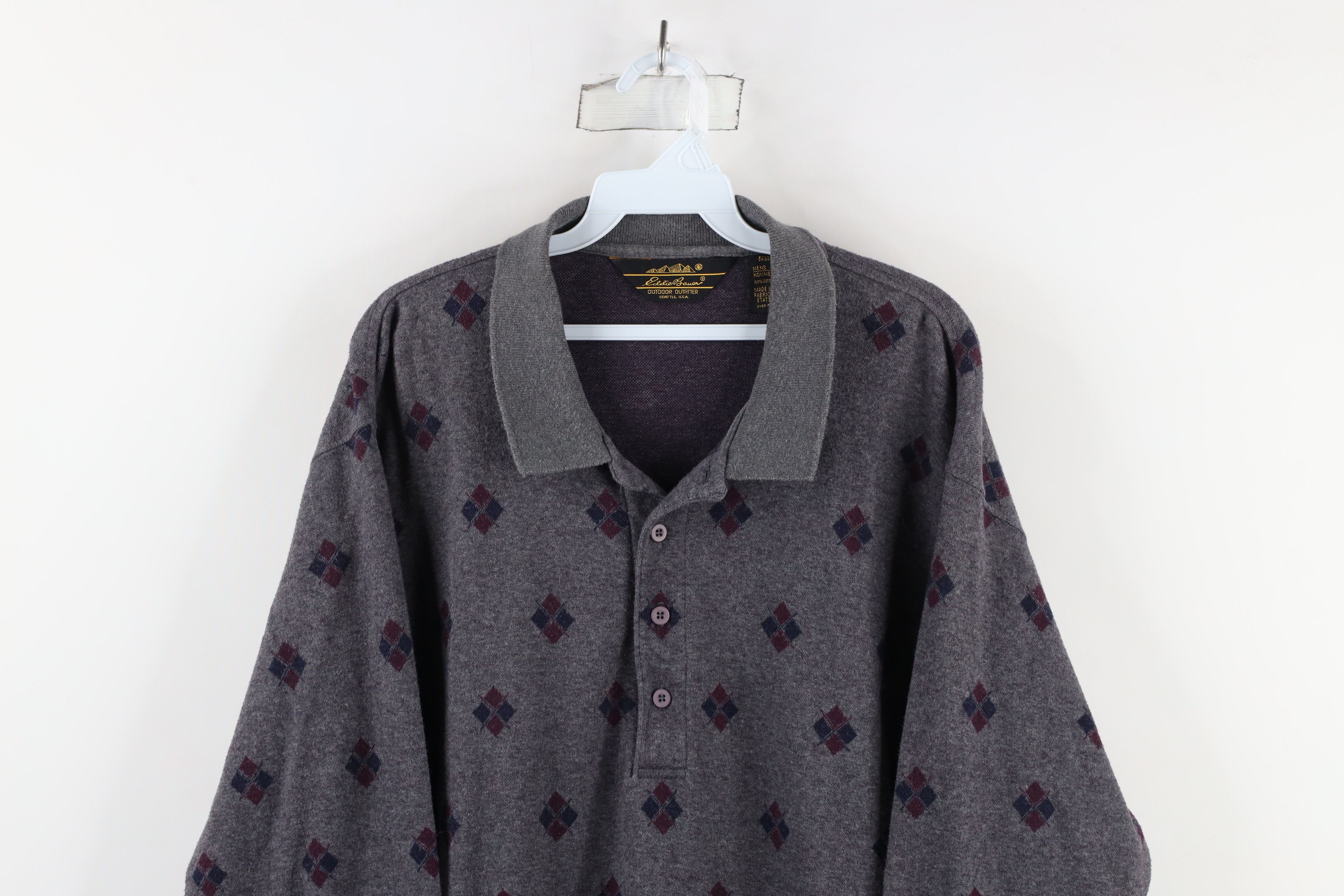 Eddie Bauer × Vintage Vintage 90s Eddie Bauer Diamond Long Sleeve Rugby Polo USA Size US L / EU 52-54 / 3 - 2 Thumbnail
