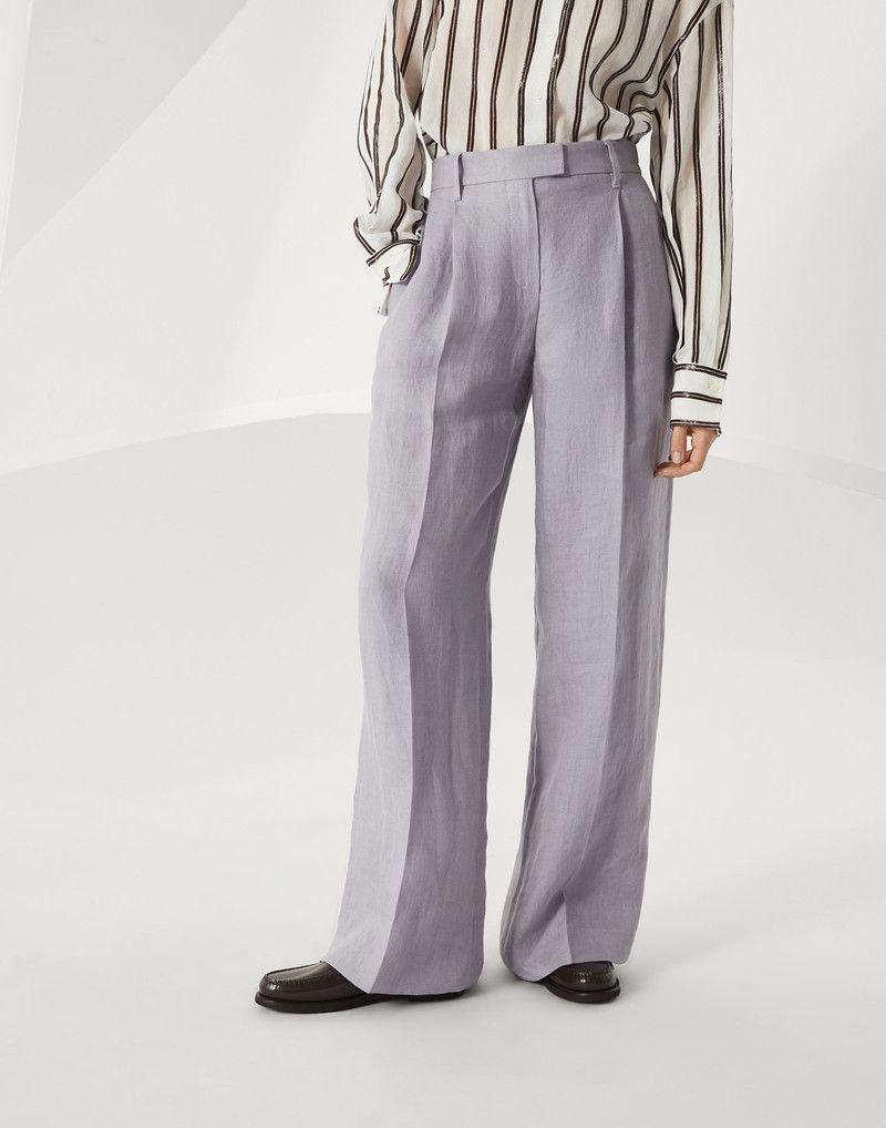Brunello Cucinelli o1la1rc1a0326 Gabardine Loose Pleated Trousers in Purple Size 25" / US 0 / IT 36 - 1 Thumbnail