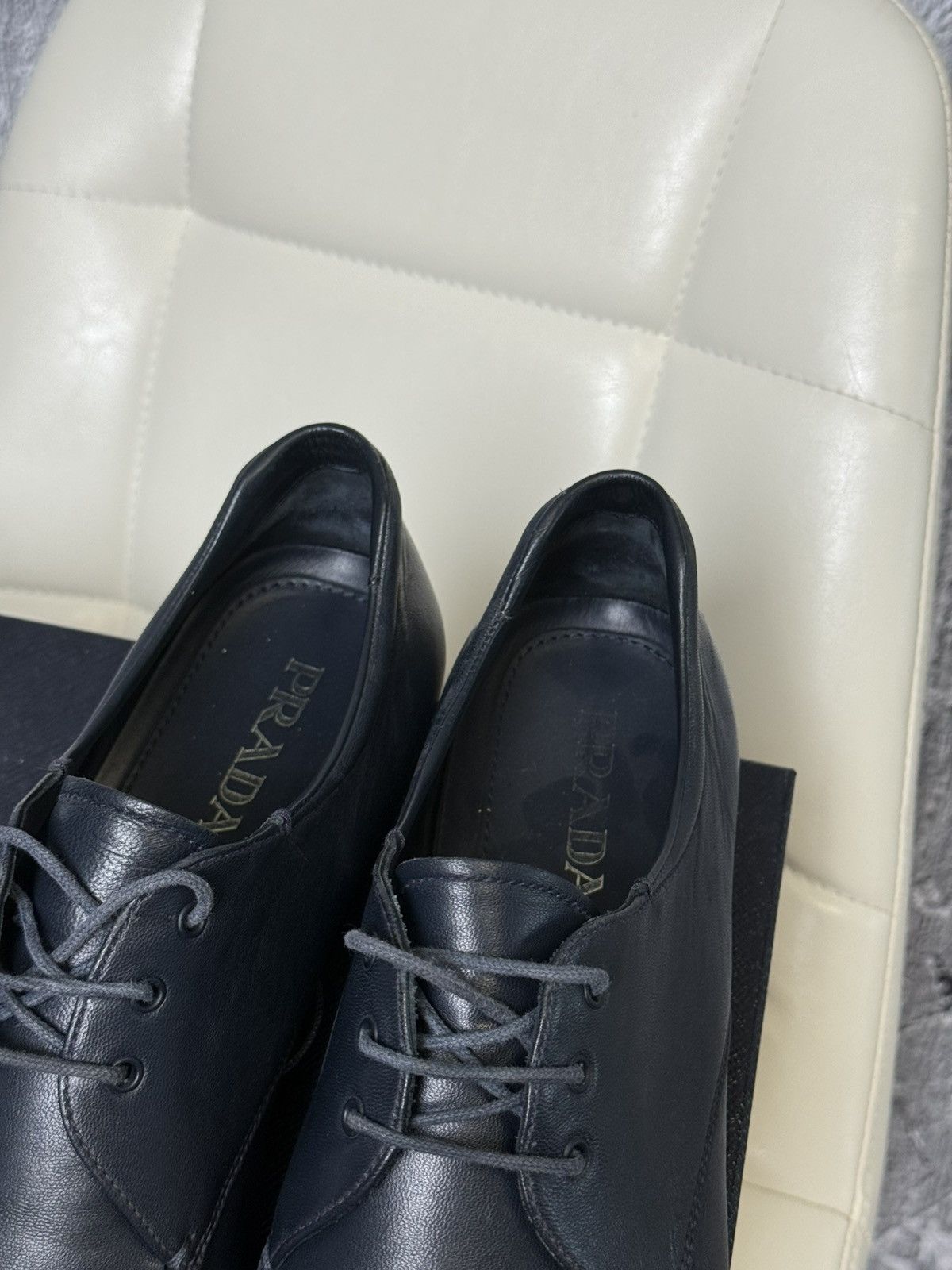 Prada PRADA Navy Leather Lace Up Men’s Shoes With Logo (2ED 034) Size US 11 / EU 44 - 21 Thumbnail