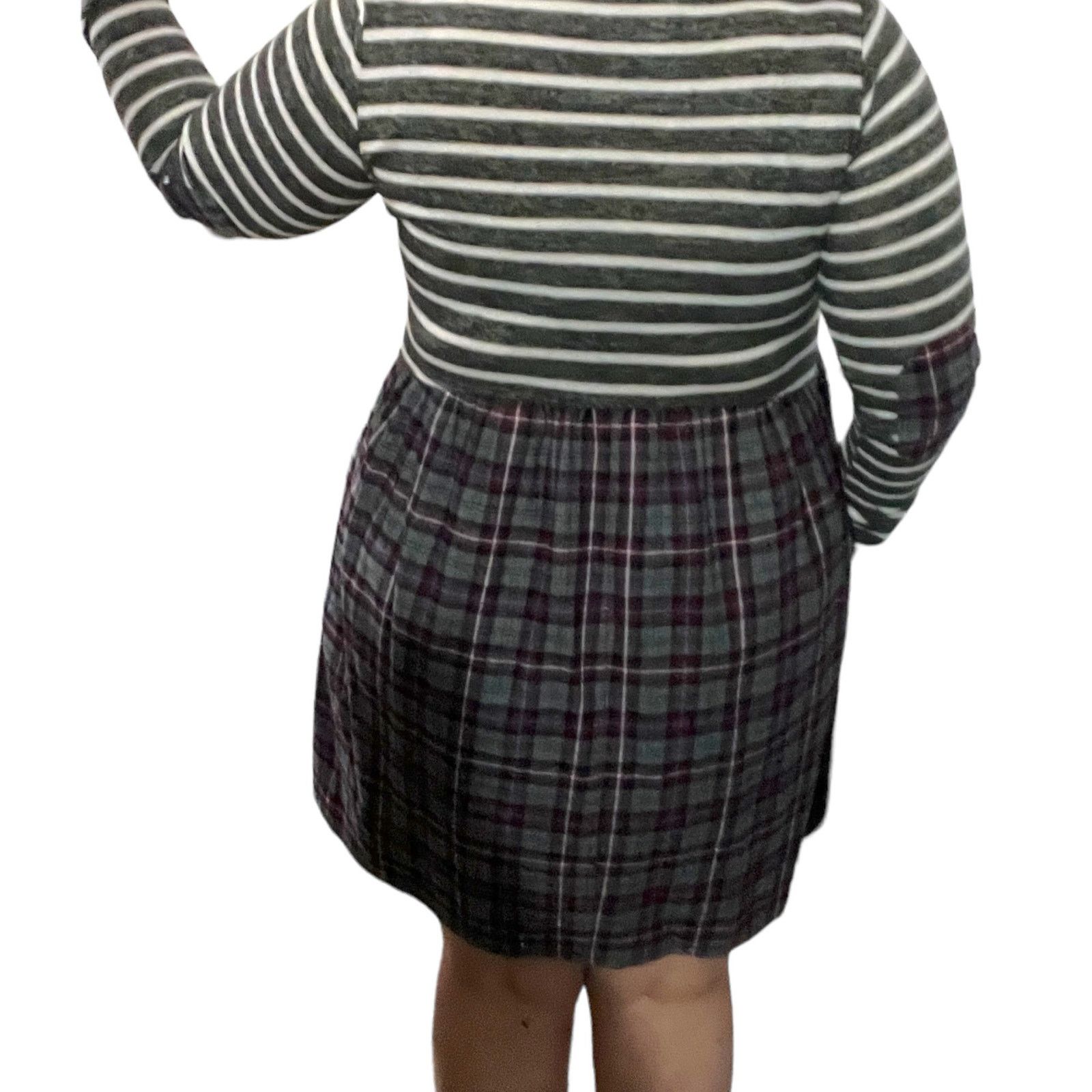 Other Striped Plaid Pocket Elbow Patch Pocketed Swing Dress Size M / US 6-8 / IT 42-44 - 10 Thumbnail