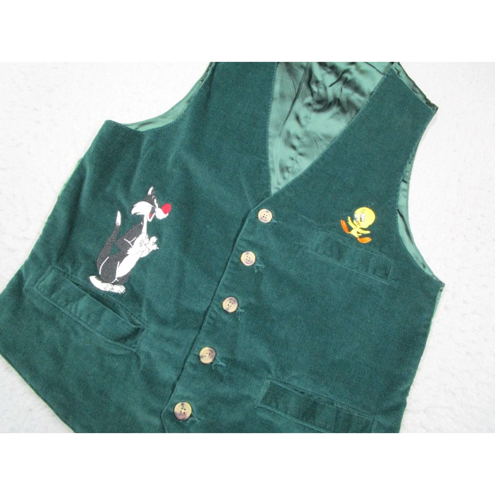Vintage VINTAGE Warner Brothers Mens Small Green Corduroy Cartoon Vest 90s Size US S / EU 44-46 / 1 - 2 Thumbnail