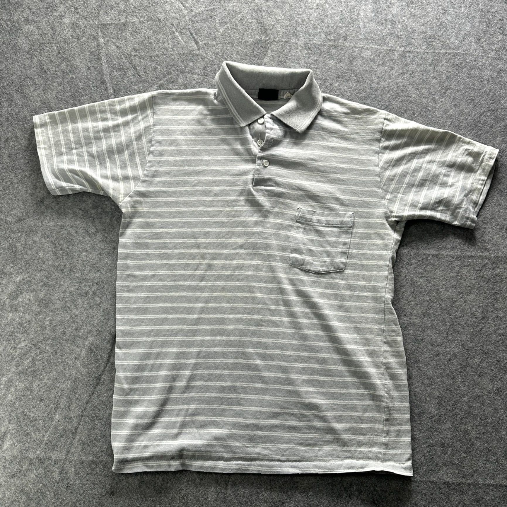 Vintage VINTAGE Royal Knight Polo Shirt Mens L Gray Striped Pocket Short Sleeve Casual Size US L / EU 52-54 / 3 - 2 Thumbnail