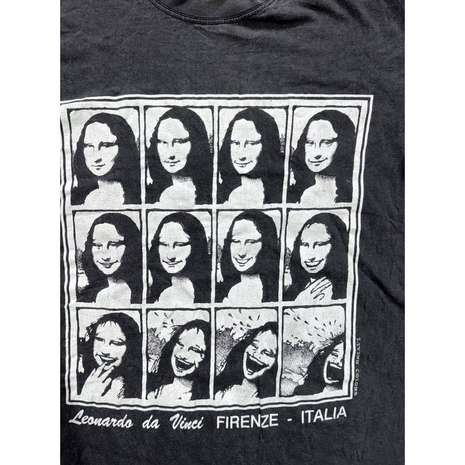 Vintage Mona Lisa Laughing Funny 12 Faces Leonardo Da Vinci Black T-Shirt Size M Size US M / EU 48-50 / 2 - 7 Thumbnail