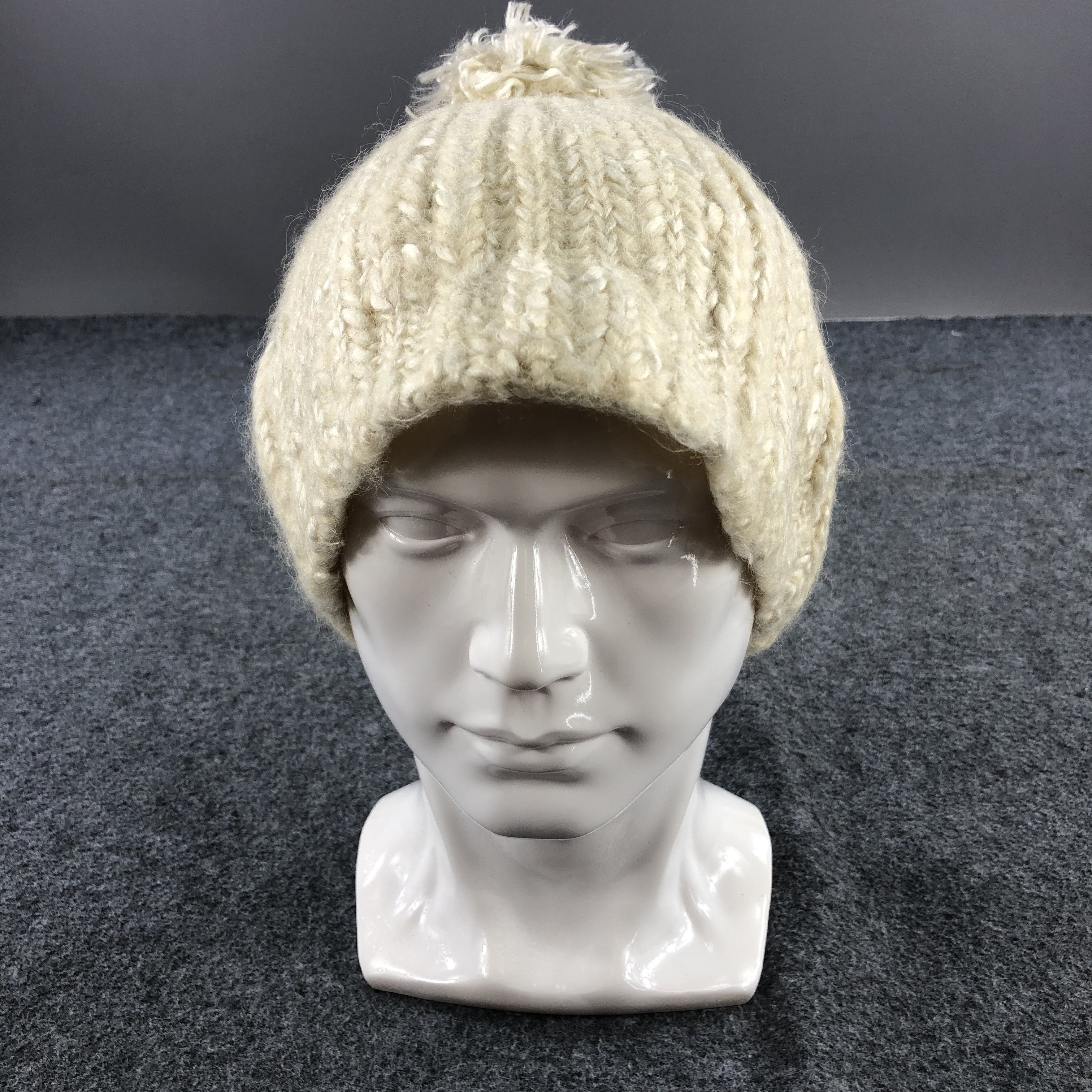 Japanese Brand Made in Japan Wool Blend Chunky Knit Pom Pom Beanie Hat B201 Size ONE SIZE - 2 Thumbnail