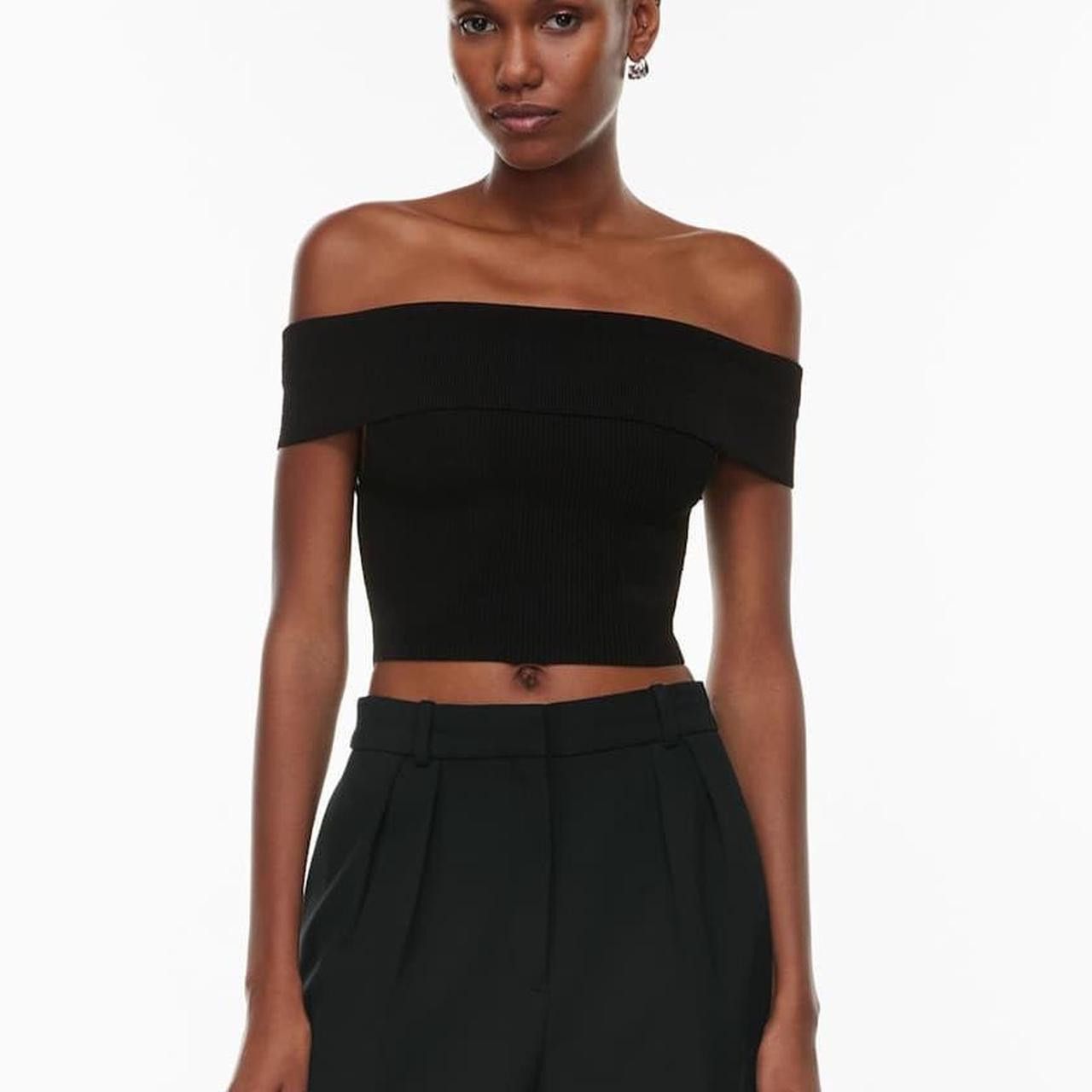 Aritzia Babaton Aritzia Sculpt Knit Black Ribbed Off Shoulder Top Size S / US 4 / IT 40 - 1 Thumbnail