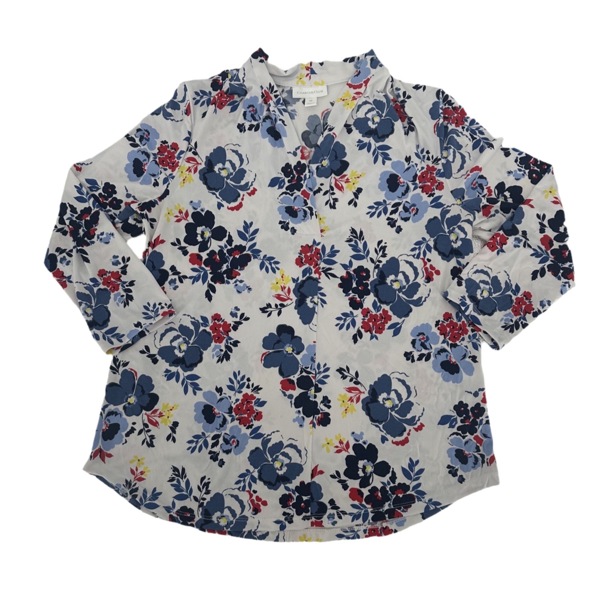 Charter Club Women's Charter Club White Floral V-Neck Blouse Size PM Size S / US 4 / IT 40 - 6 Thumbnail