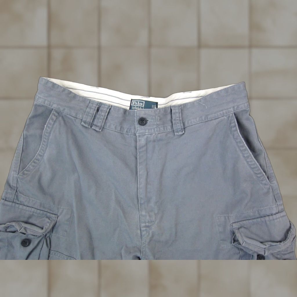 Polo Ralph Lauren VINTAGE Polo Ralph Lauren Shorts Cargo Mens 35 Blue 90s Chino Cotton Baggy Cargo Pocket Mid Rise Adjustable Zip/Buttons Regular Mens Size US 35 - 1 Thumbnail