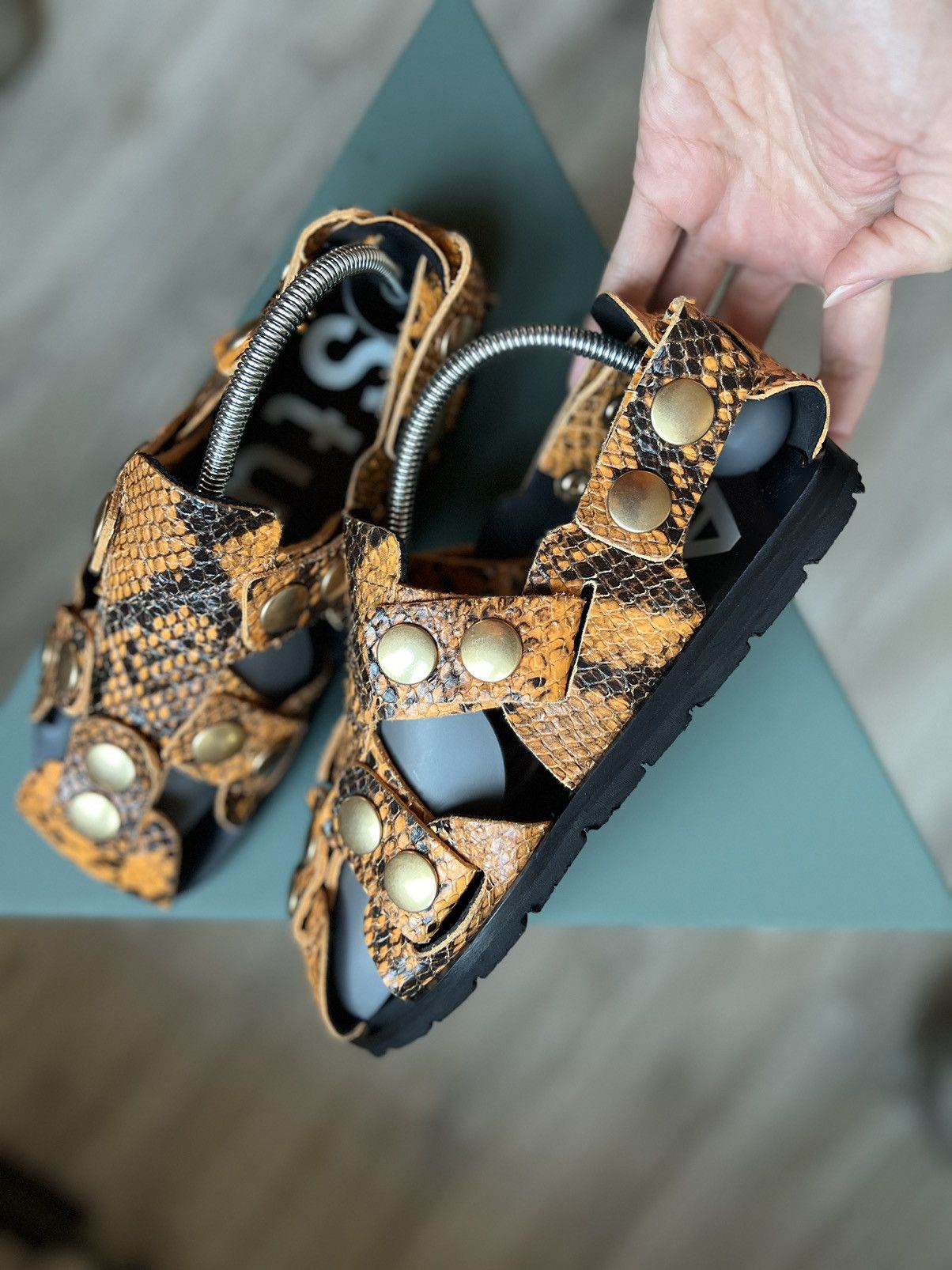 Acne studios Oline Snap-detailed snake-effect leather sandal