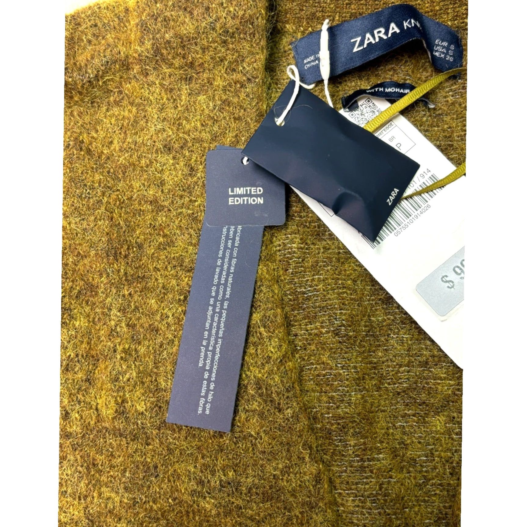 Zara Zara Knit Cardigan Sweater Women S Mohair Blend Mustard Yellow Long Sleeve Button Front Pockets Green Size S / US 4 / IT 40 - 6 Thumbnail
