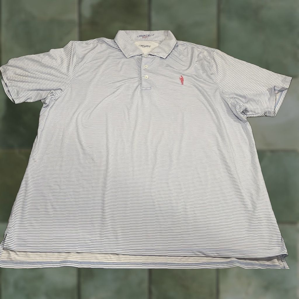 Vintage B. Draddy Sport Golf Polo 2XL White Blue Striped Polo Shirt Men’s 2XL Blue and White Polo Sport Golf Embroidered Logo Size US XXL / EU 58 / 5 - 1 Thumbnail
