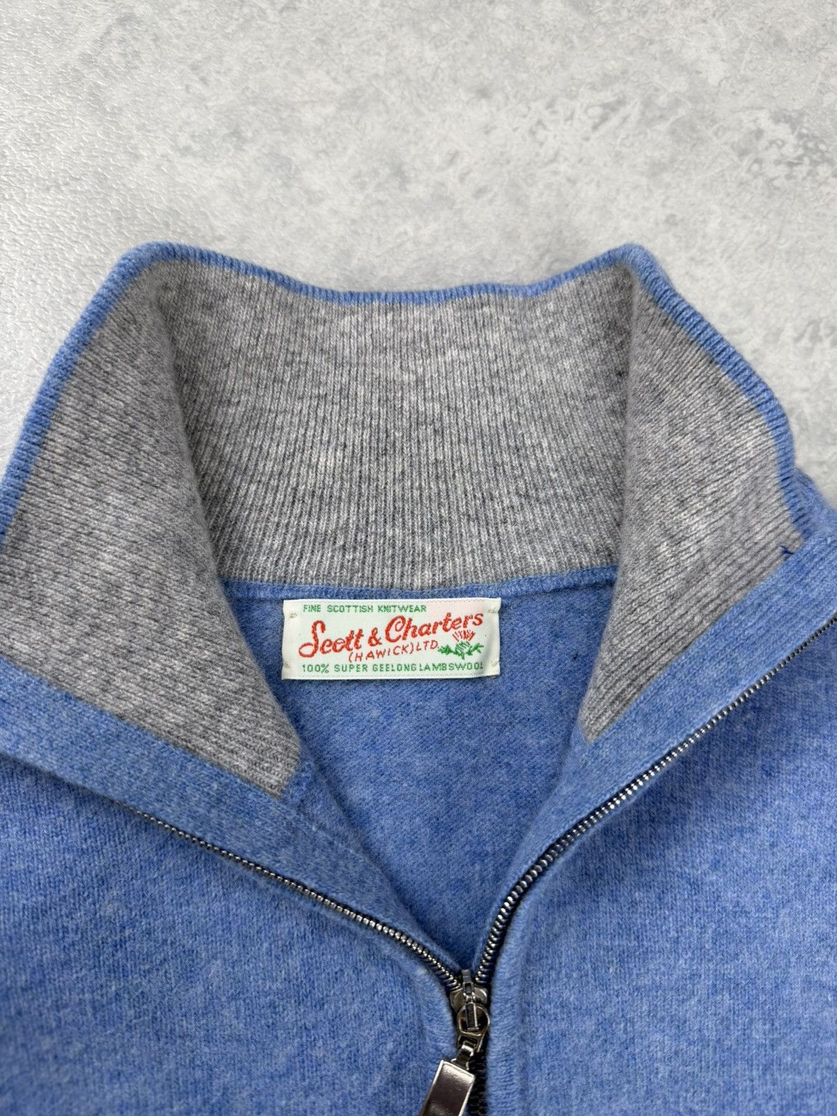Scott & Charters Scott & Charters Lambswool 1/4 Zip Sweater Blue Size 44 Size US S / EU 44-46 / 1 - 6 Thumbnail