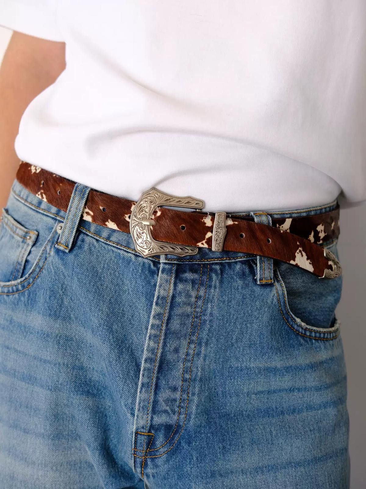 Leather Horse-Hair Leather Belt | Silver-Lock Buckle Size ONE SIZE - 5 Thumbnail