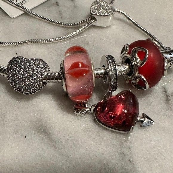 pandora Pandora Genuine Silver SLIDER Chain Bracelet, Love Heart Kis Size ONE SIZE - 2 Thumbnail
