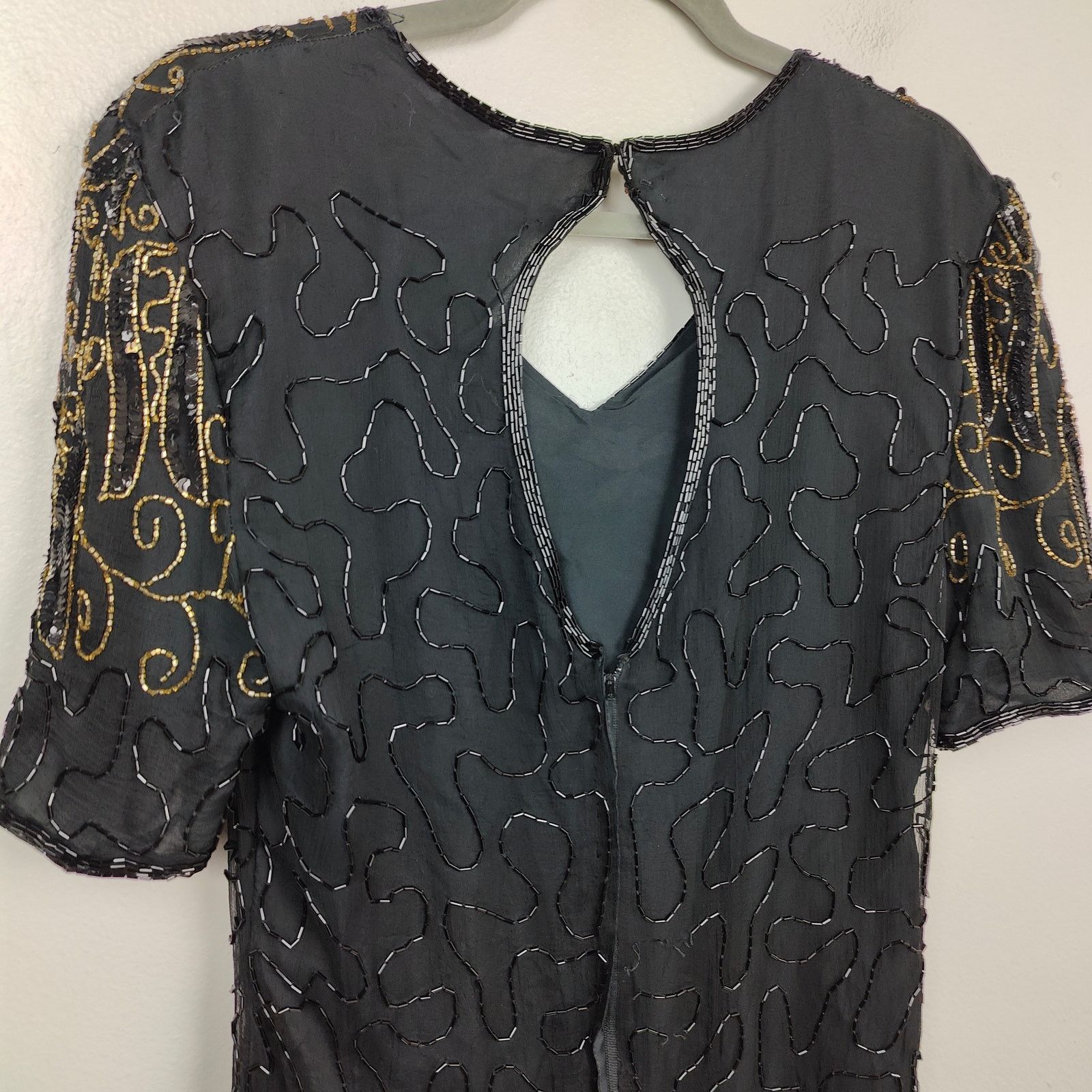 Other Vintage JMC Beaded Silk Dress Womens Medium Black Gold Size M / US 6-8 / IT 42-44 - 4 Thumbnail