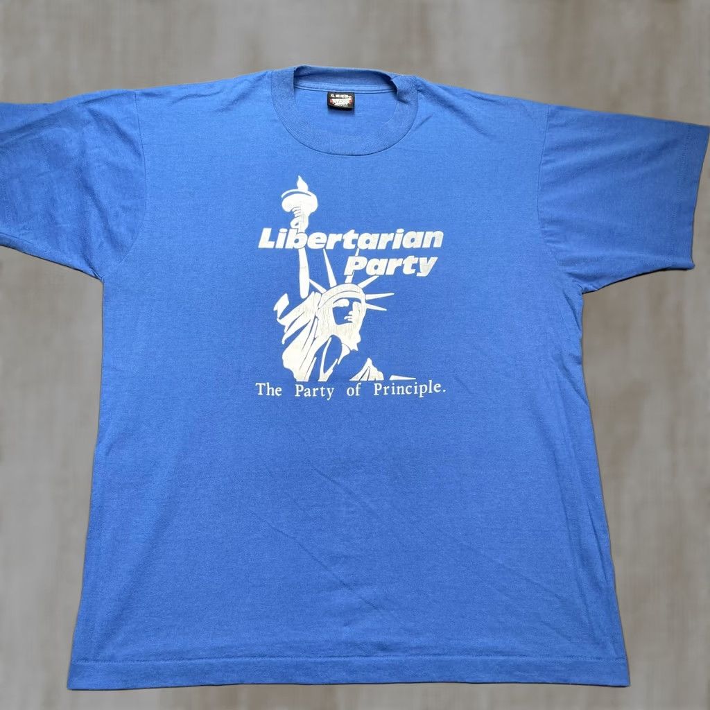 Vintage VINTAGE Libertarian Party Shirt Mens XL Blue Statue of Liberty Graphic Tee USA 90s Size US XL / EU 56 / 4 - 1 Thumbnail