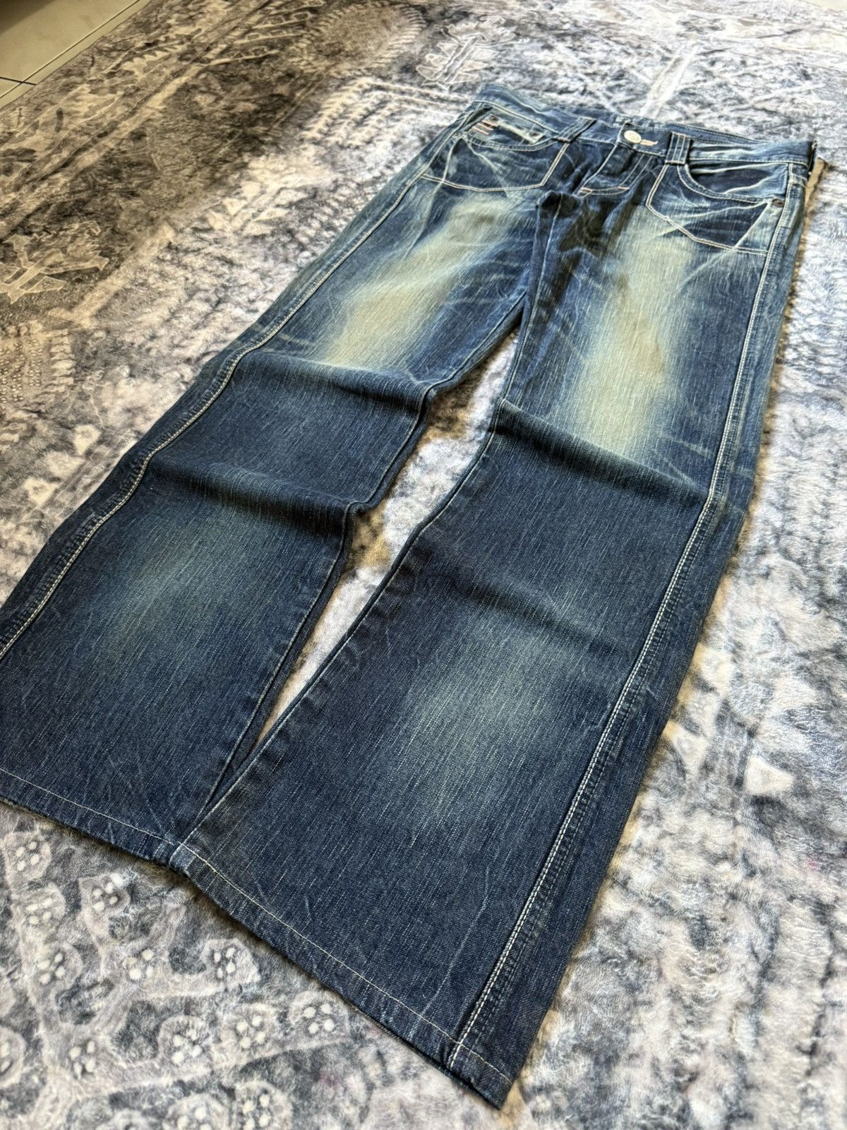 Edwin × Japanese Brand × Vintage Edwin 503 Blue Trip Flared Wide Leg Cropped Jeans Size 30" / US 8 / IT 44 - 20 Thumbnail