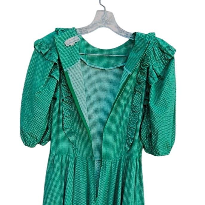 Vintage 1980s Belle France Kelly Green Prairie Dress Cotton Ruffle M Size S / US 4 / IT 40 - 10 Thumbnail
