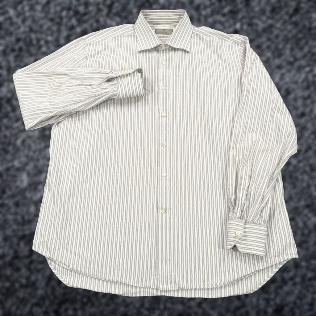 Canali VINTAGE Canali 1934 Shirt Men 17.5 44 White Grey Light Blue Stripe Long Sleeve Button Up Size US XXL / EU 58 / 5 - 1 Thumbnail
