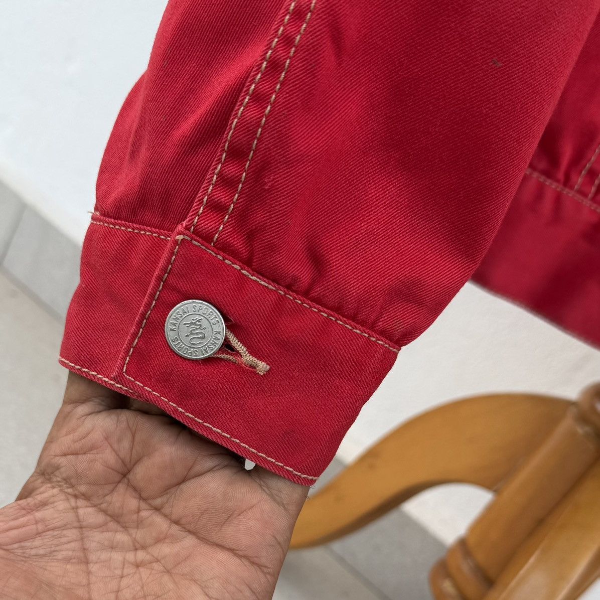 Vintage 🔥VTG Kansai Sports Embroidery Red Denim Trucker Jacket 1997 Size US M / EU 48-50 / 2 - 17 Thumbnail