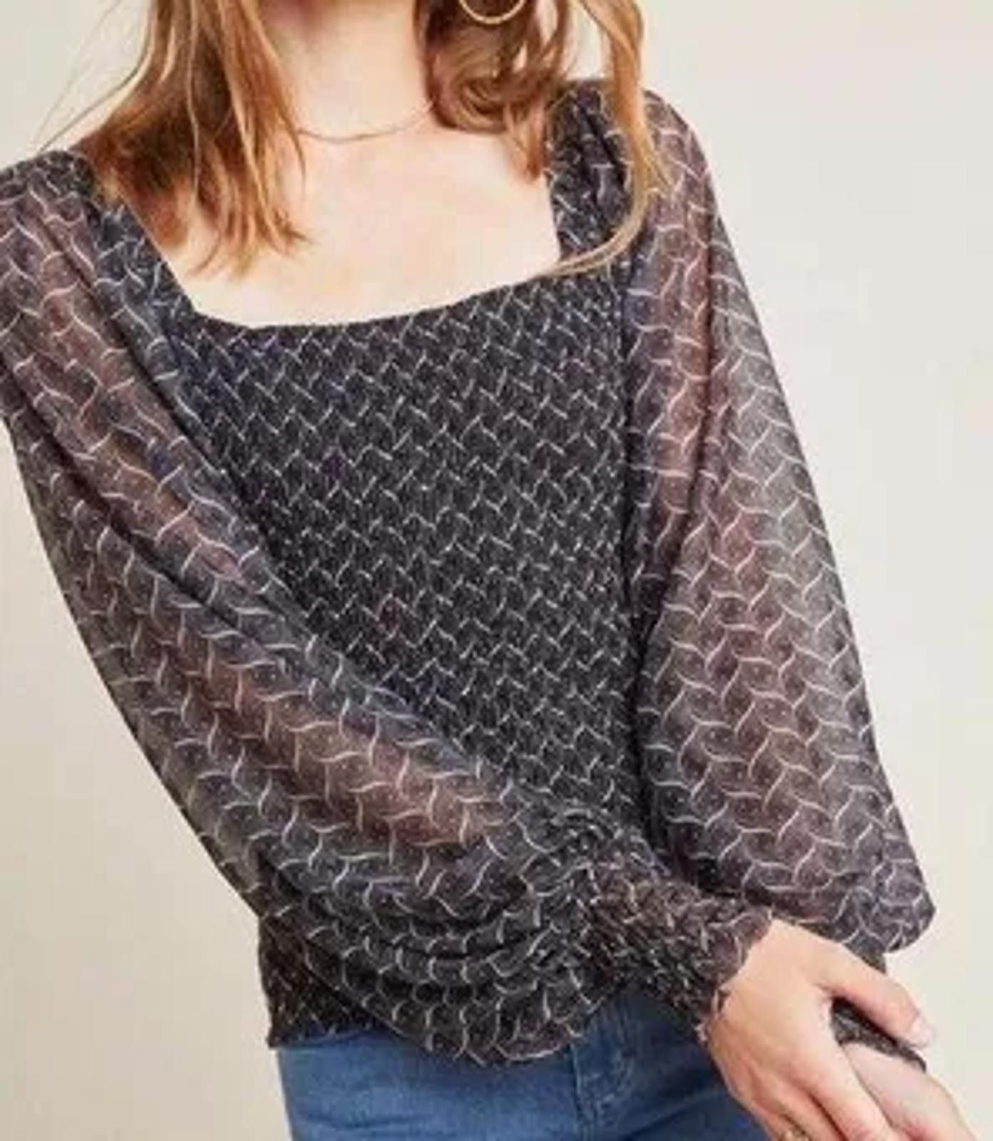 Designer Sheer Sleeve Patterned Blouse by Anthropologie Size L / US 10 / IT 46 - 1 Thumbnail