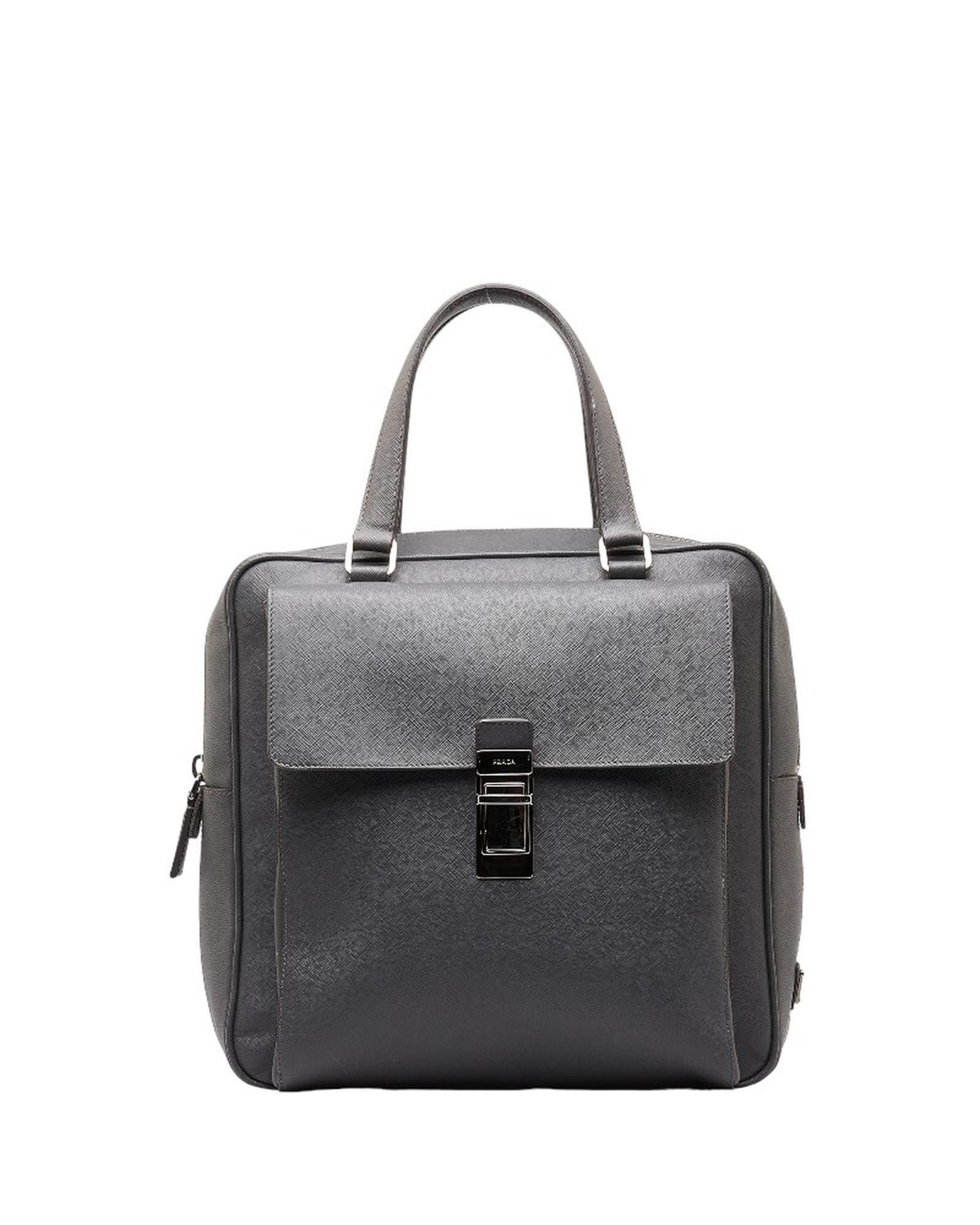 image of Prada Grey Saffiano Leather Handbag - Excellent Condition, Women's