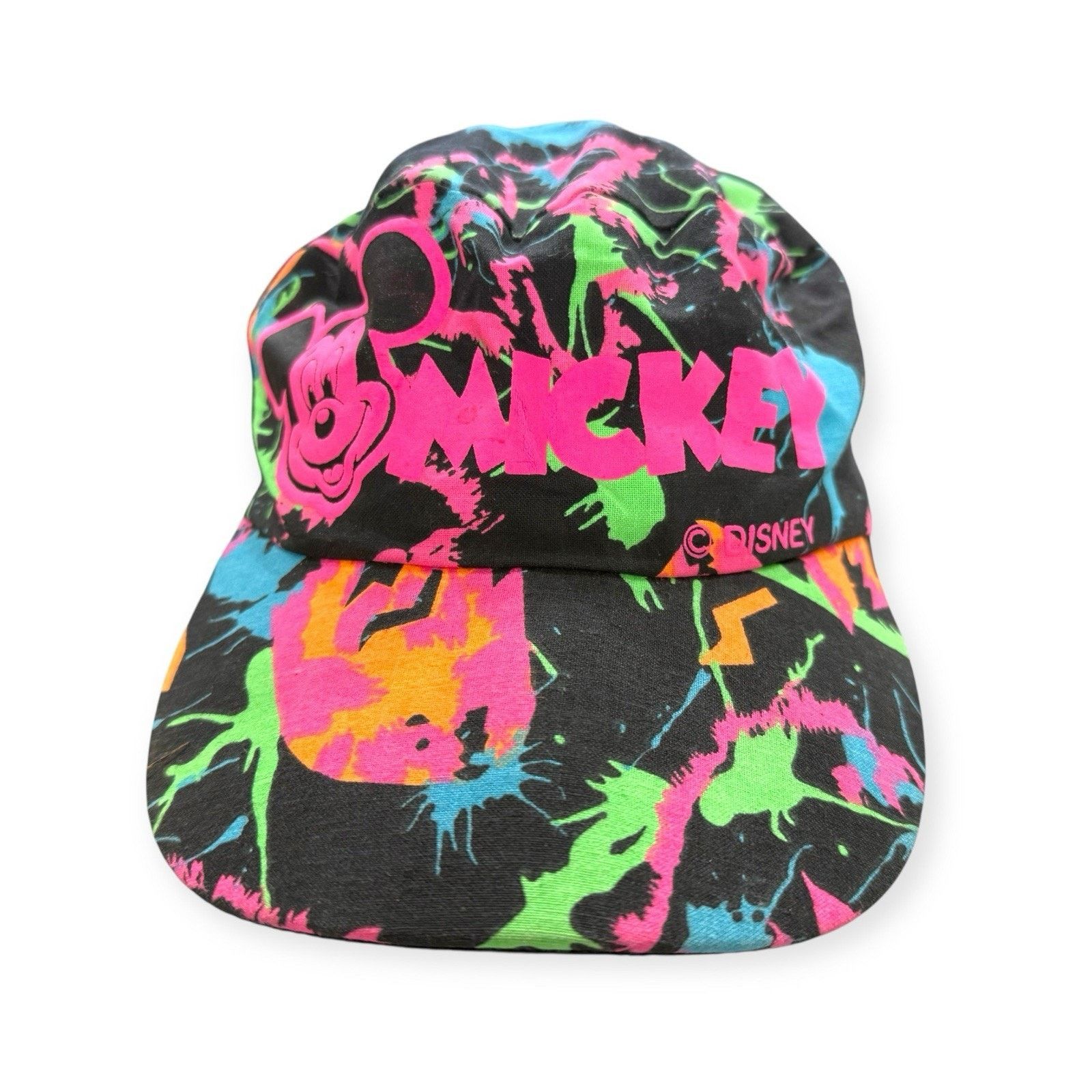 Disney MICKEY MOUSE: Vtg 1980s Neon Paint Splatter Painter Hat Size ONE SIZE - 1 Thumbnail