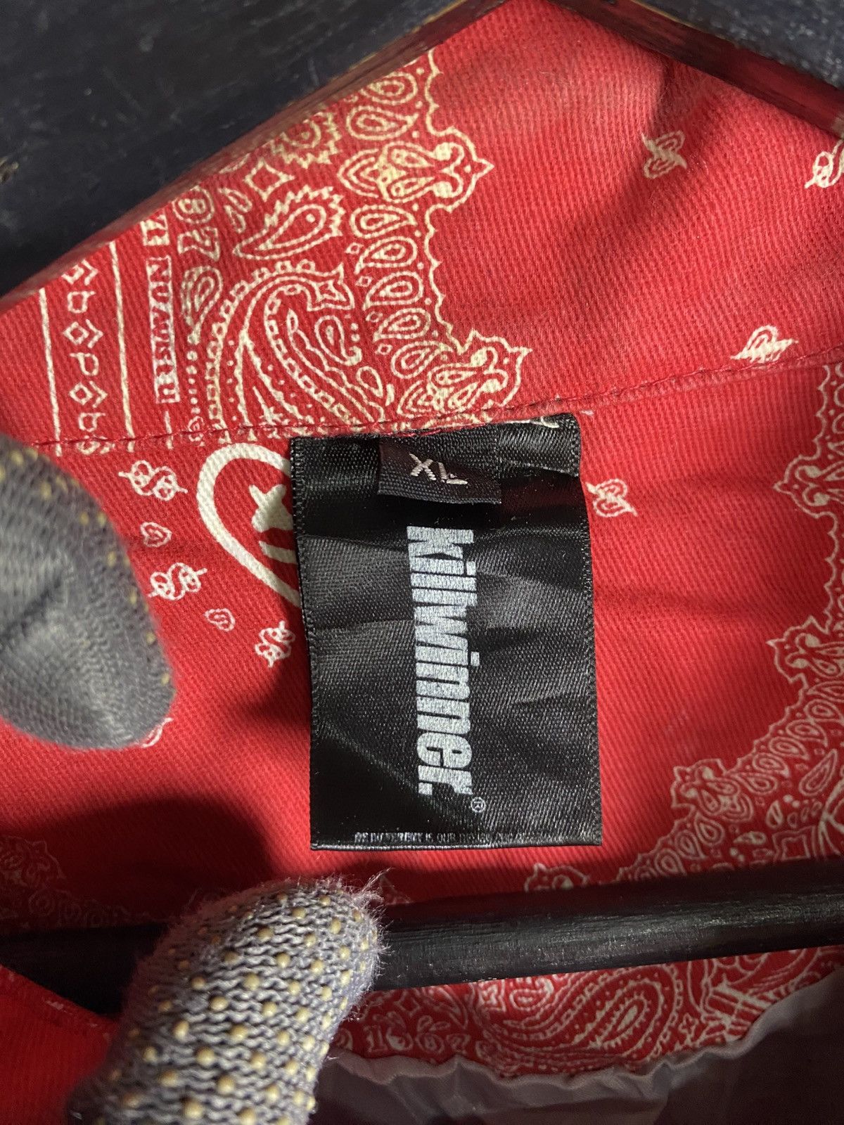 Japanese Brand Vintage KILLWINNER Split Bandana Jacket Red Grey Patchwork Size US XL / EU 56 / 4 - 8 Thumbnail