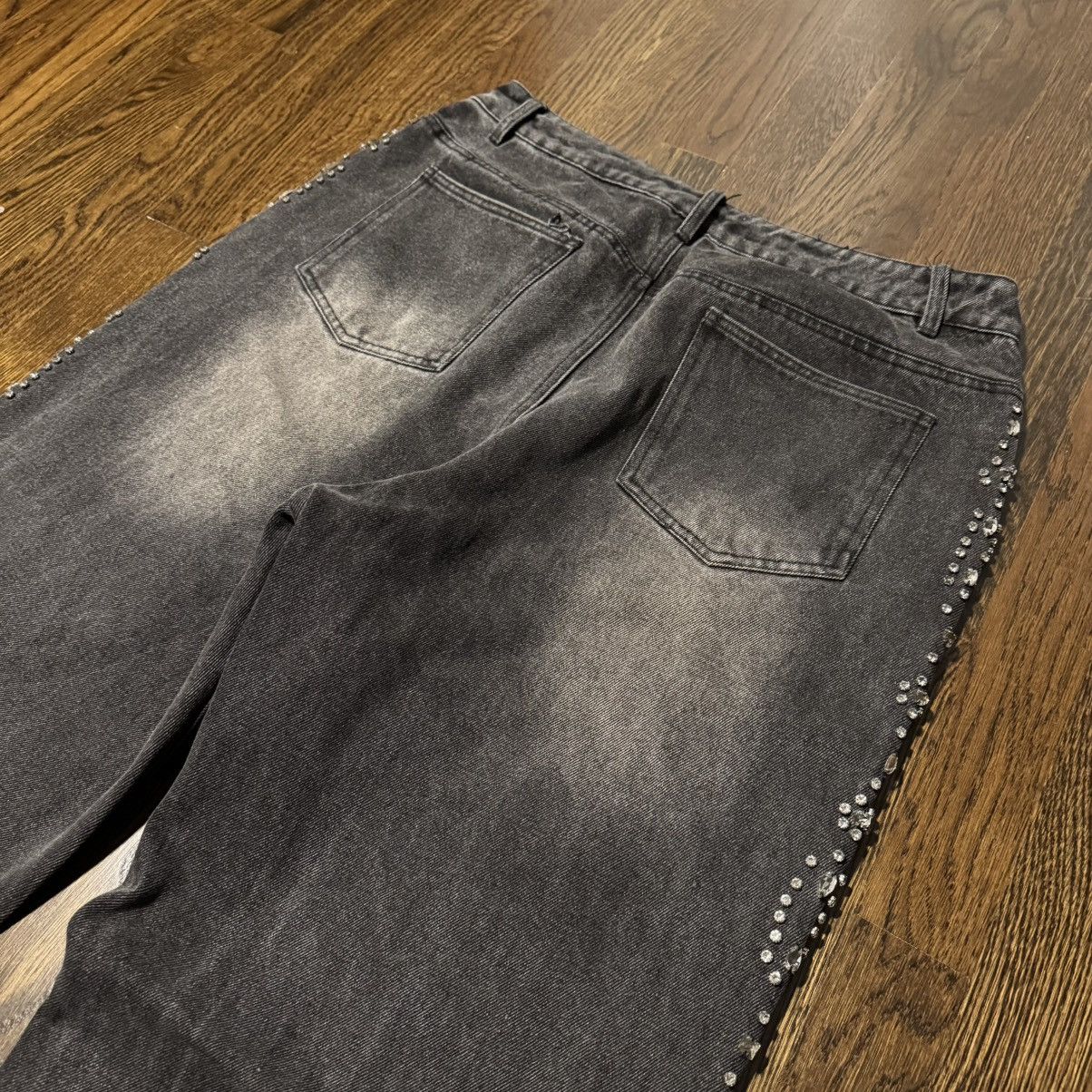 Vale Vale Black Rhinestone Washed Jeans Size US 32 / EU 48 - 4 Thumbnail