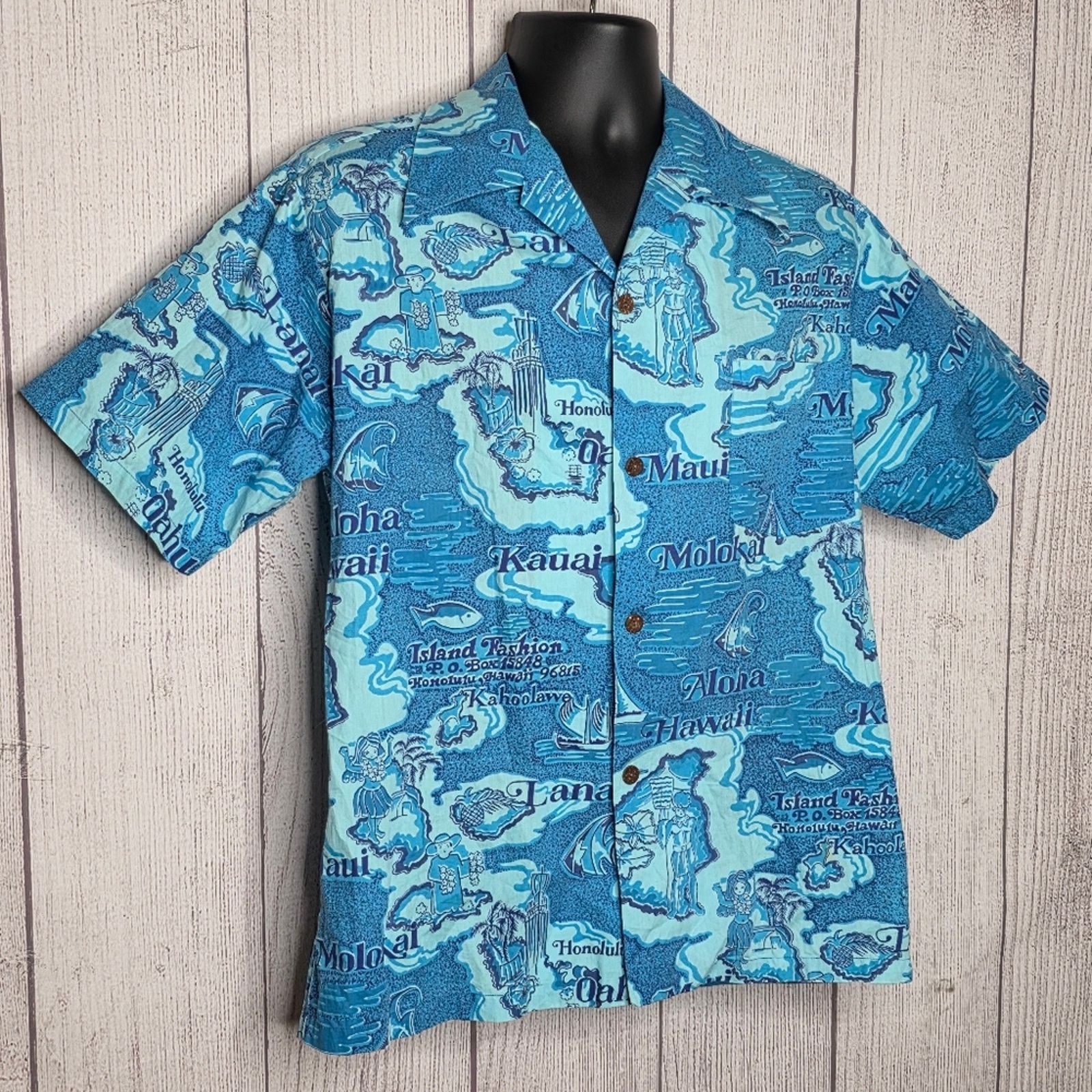 Vintage VTG 70s Island Fashions Map Print Hawaiian Aloha Shirt, sz L Size US L / EU 52-54 / 3 - 2 Thumbnail