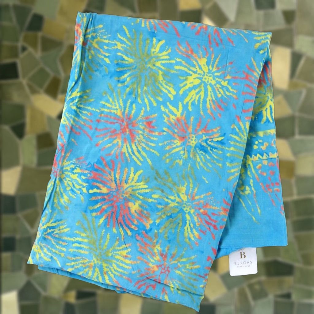 Vintage NWT Bergas 100% Rayon Blue Orange Yellow Sun Beach Wrap Sarong - Unisex Size ONE SIZE - 1 Thumbnail