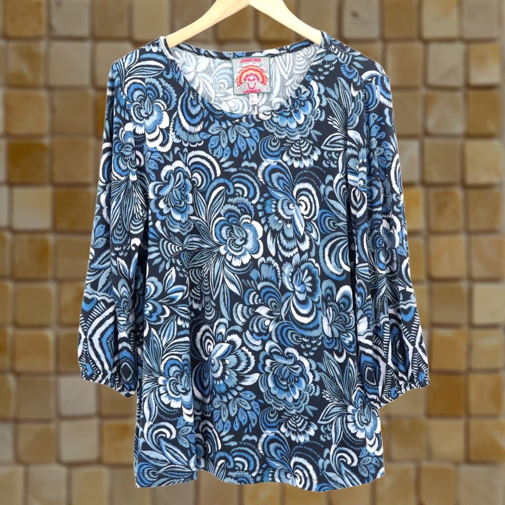Johnny Was Johnny Was Womens The Janie Favorite Puff Sleeve Knit Tee Beathery Blue Sz L NEW Size L / US 10 / IT 46 - 1 Thumbnail
