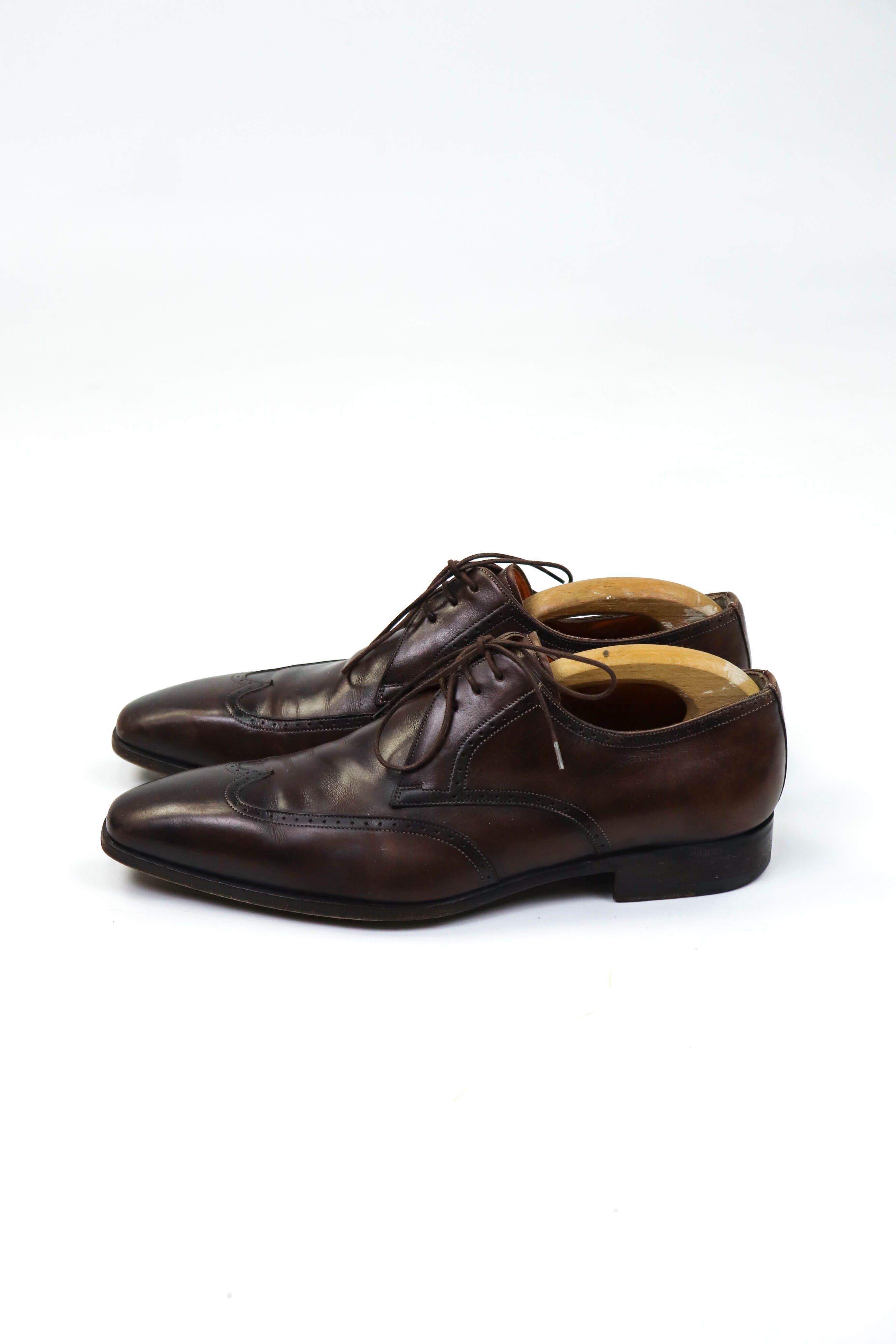 Italian Designers x Santoni MenS Santoni Brown Leather Lace-Up Derby Shoes, Men's (Size 9)