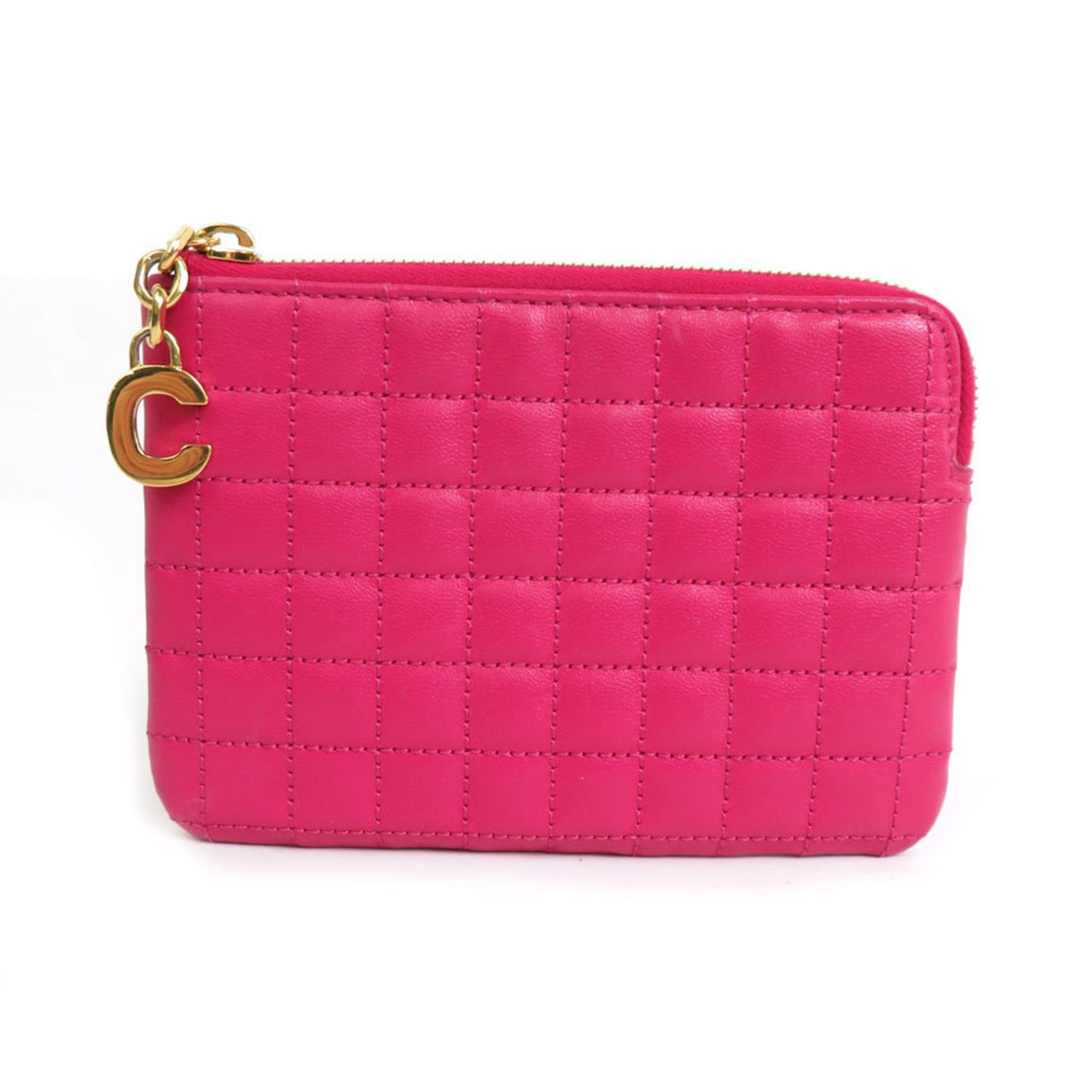 image of Celine Coin Case Quilted Leather Pink Gold Ladies, Women's