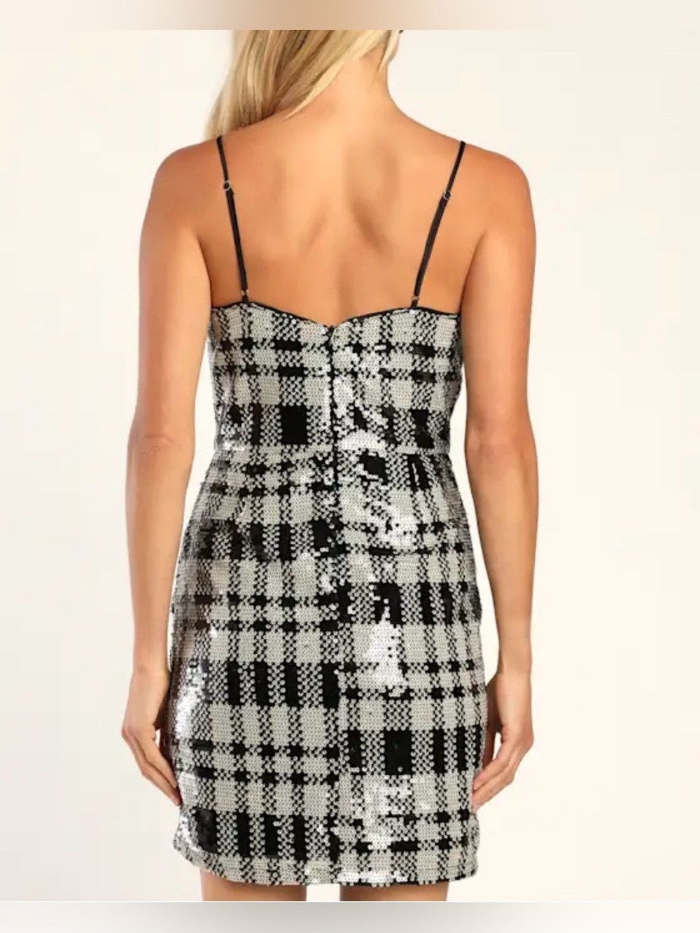 Lulus Plaid My Love Shiny Black/White Plaid Sequin Mini Dress Size L / US 10 / IT 46 - 2 Thumbnail