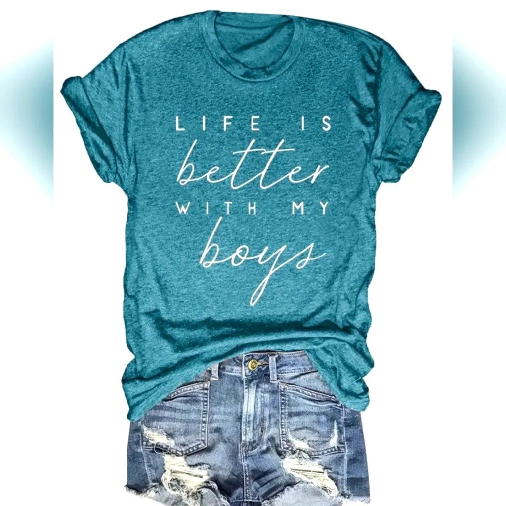 Other Women's "Life Is Better With My Boys" T-shirt Blue Size Med Size M / US 6-8 / IT 42-44 - 1 Thumbnail