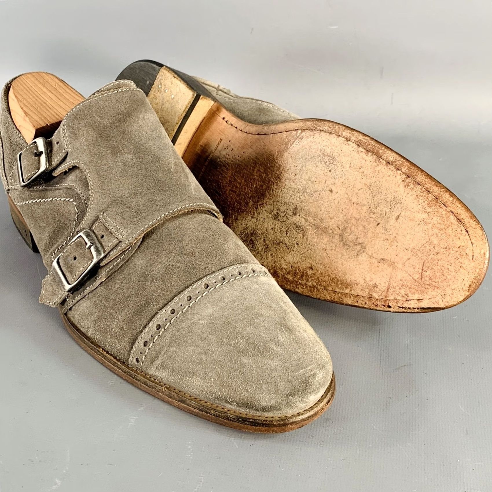 John Varvatos JOHN VARVATOS Size 9.5 Grey Suede Perforated Double Monk Strap Loafers Size US 10 / EU 43 - 5 Thumbnail
