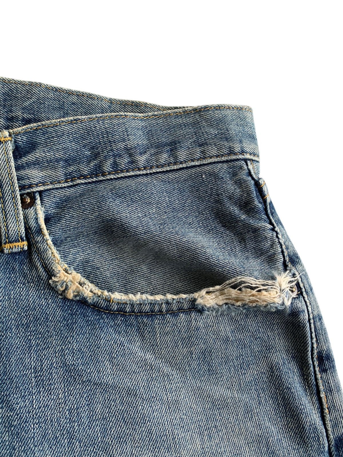 Kapital VINTAGE EDWIN 505 BAGGY SELVEDGE FADED DISTRESSED DENIM Size US 33 - 15 Thumbnail