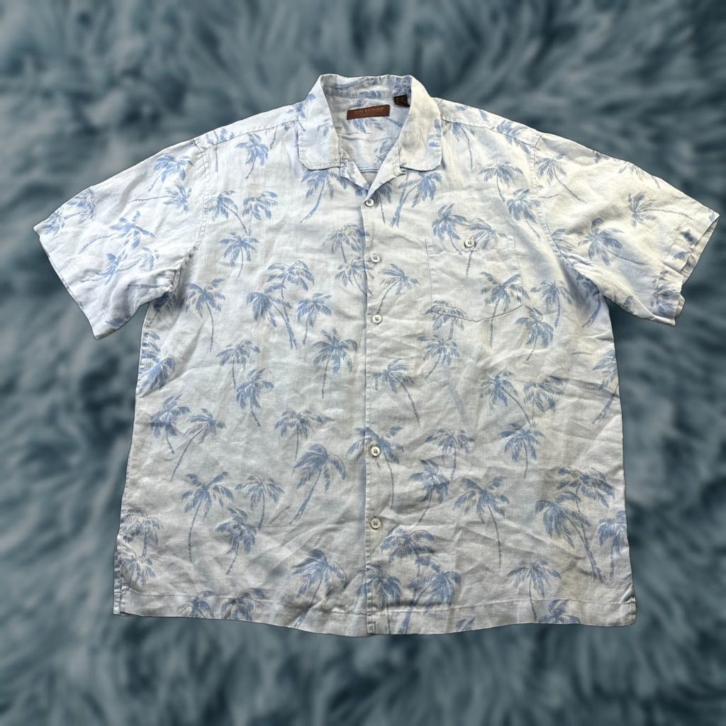 Tori Richard Tori Richard Shirt Mens Extra Large Blue Button Up Linen Camp Size US XL / EU 56 / 4 - 1 Thumbnail
