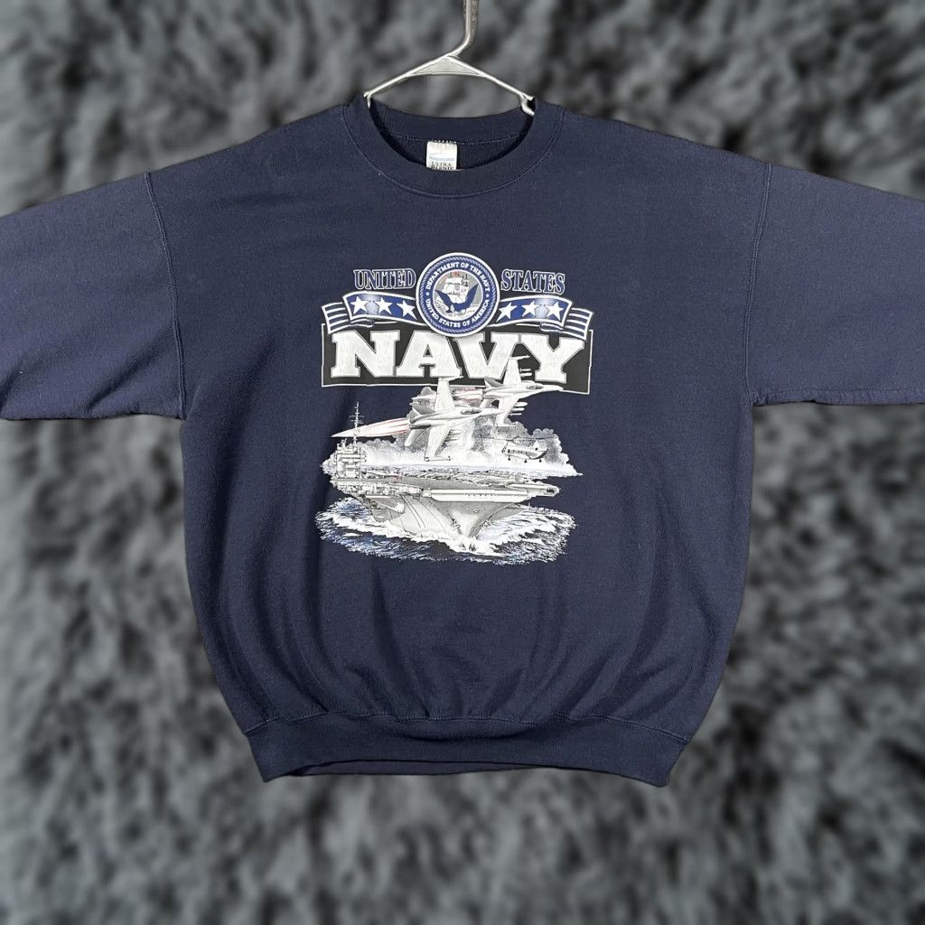 Gildan VTG Gildan Sweatshirt Mens 2XL Navy Blue US Navy Graphic Fleece Heavyweight Crew Neck Navy Mens Pullover Size US XXL / EU 58 / 5 - 1 Thumbnail