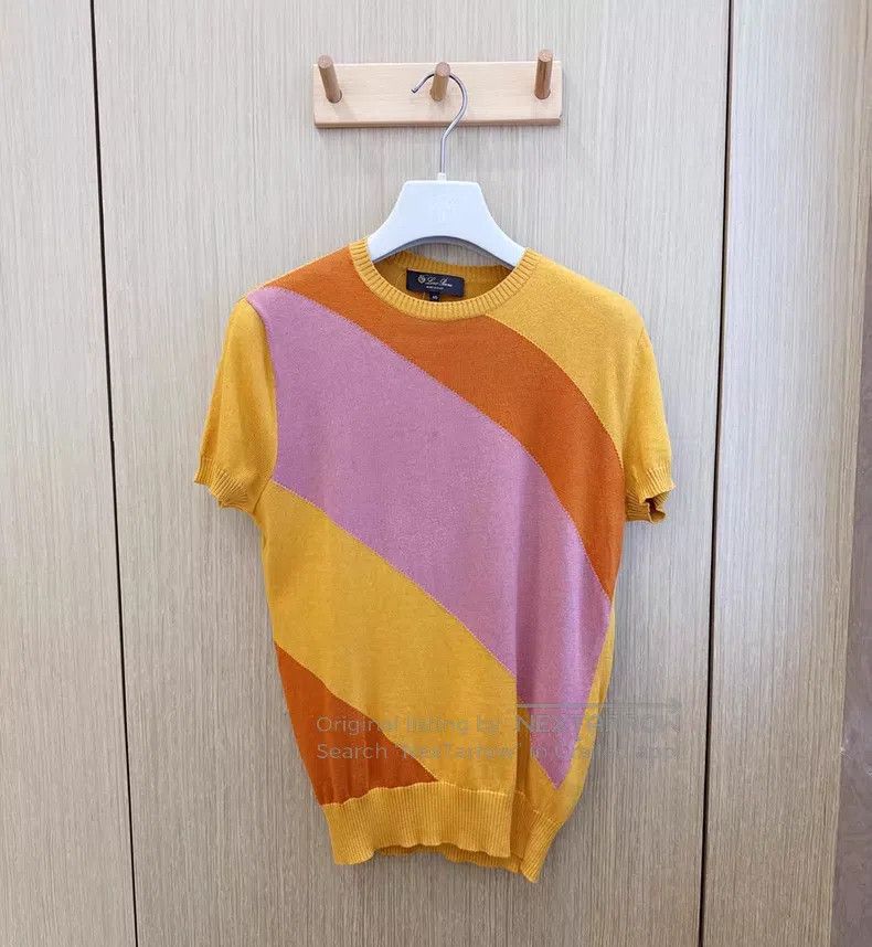 Loro Piana Loro Piana Yellow color block knit short sleeve top, mulbe Size XS / US 0-2 / IT 36-38 - 1 Thumbnail