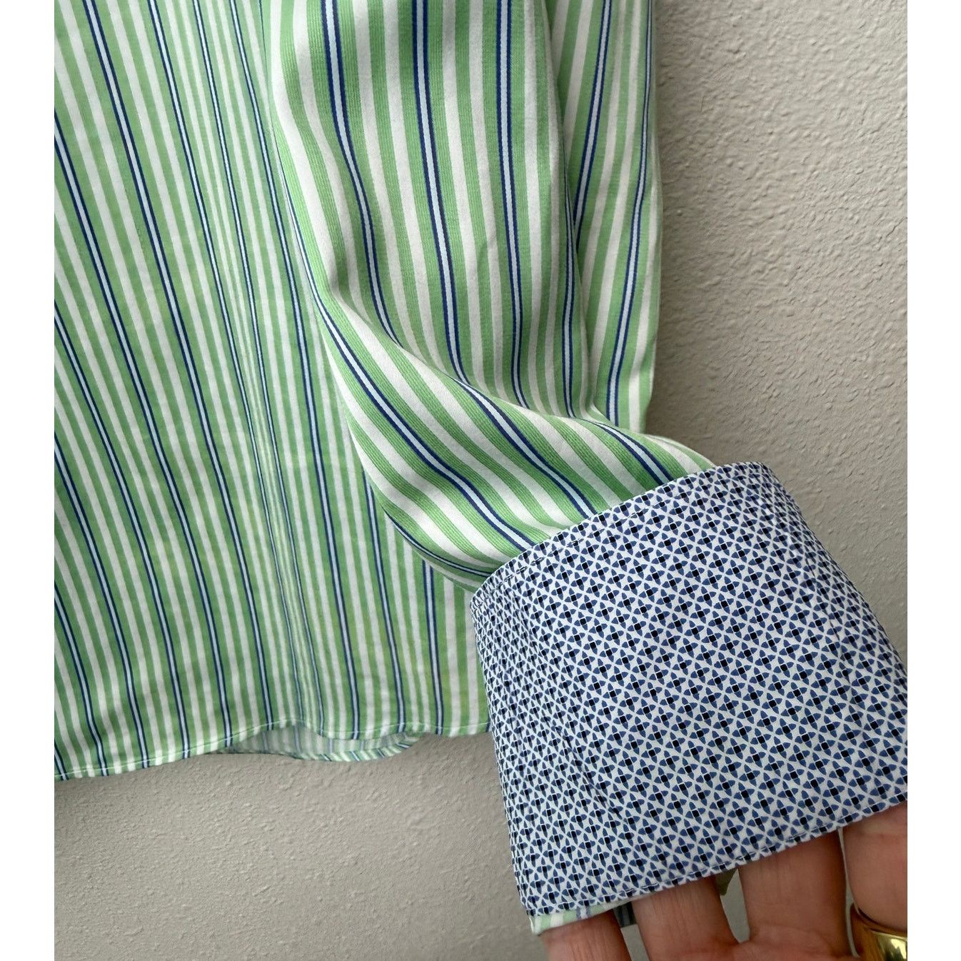BUGATCHI Bugatchi Shaped Fit Stripe Button Front Shirt Green Men’s L Size US L / EU 52-54 / 3 - 5 Thumbnail