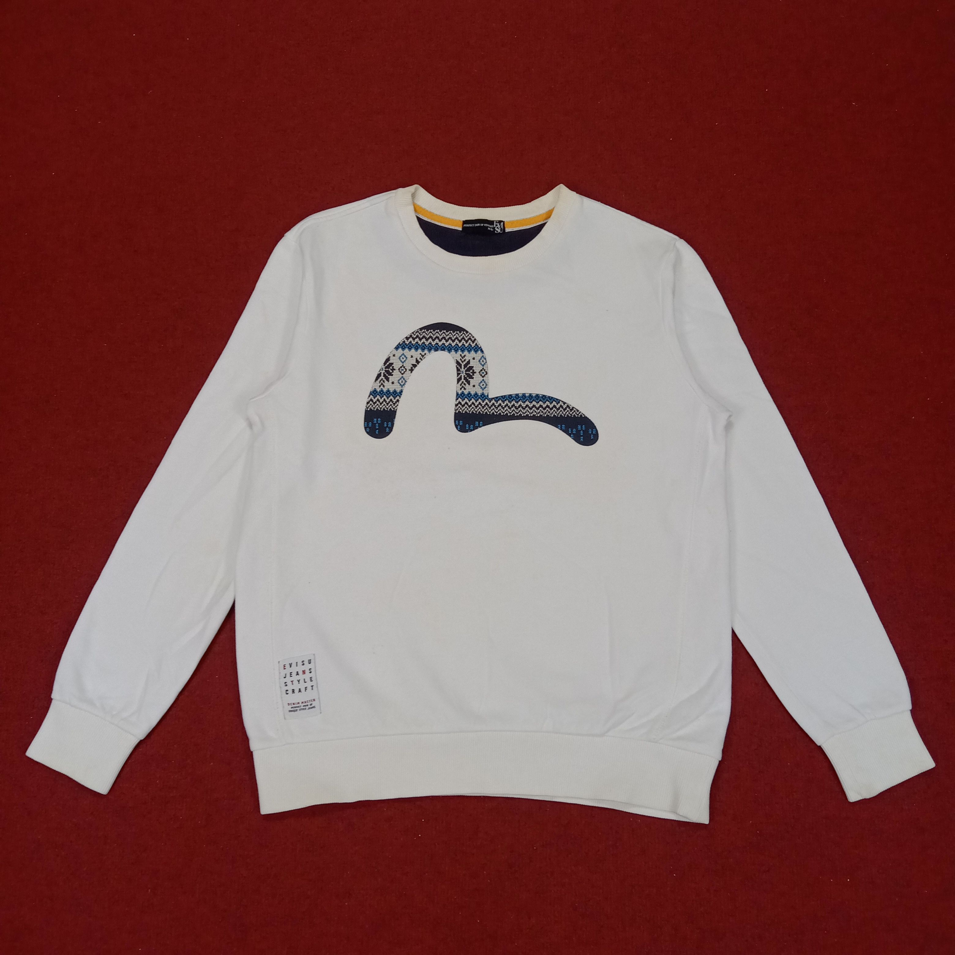 image of Vintage Evisu Streetwear Skater Style Sweatshirt in White, Men's (Size Medium)